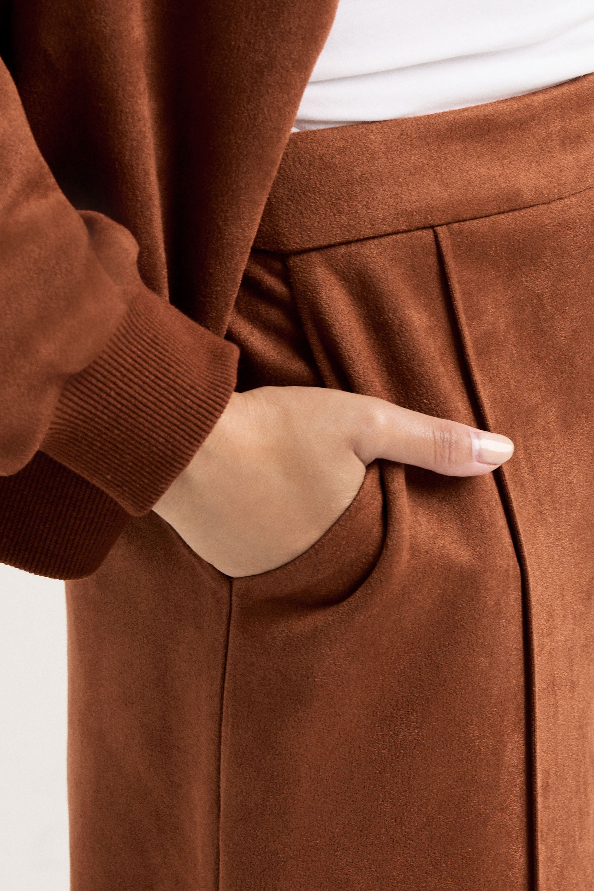 PixieGirl Petite Women's Tan Brown Suedette Wide Leg Trouser | Pixie Girl 5