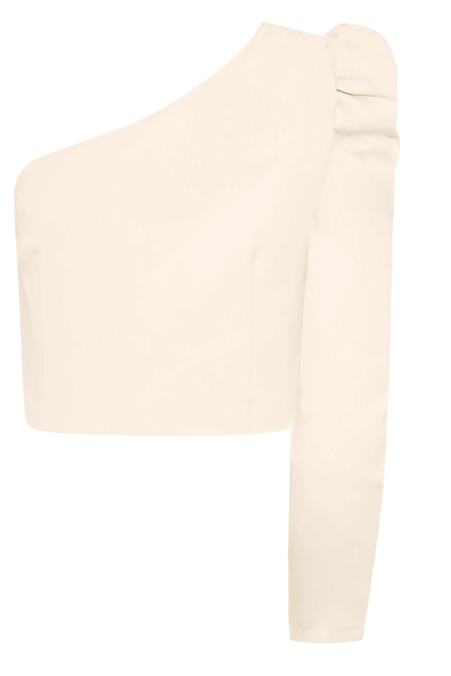 Petite Pink Ruched Sleeve One Shoulder Crop Top | PixieGirl  7