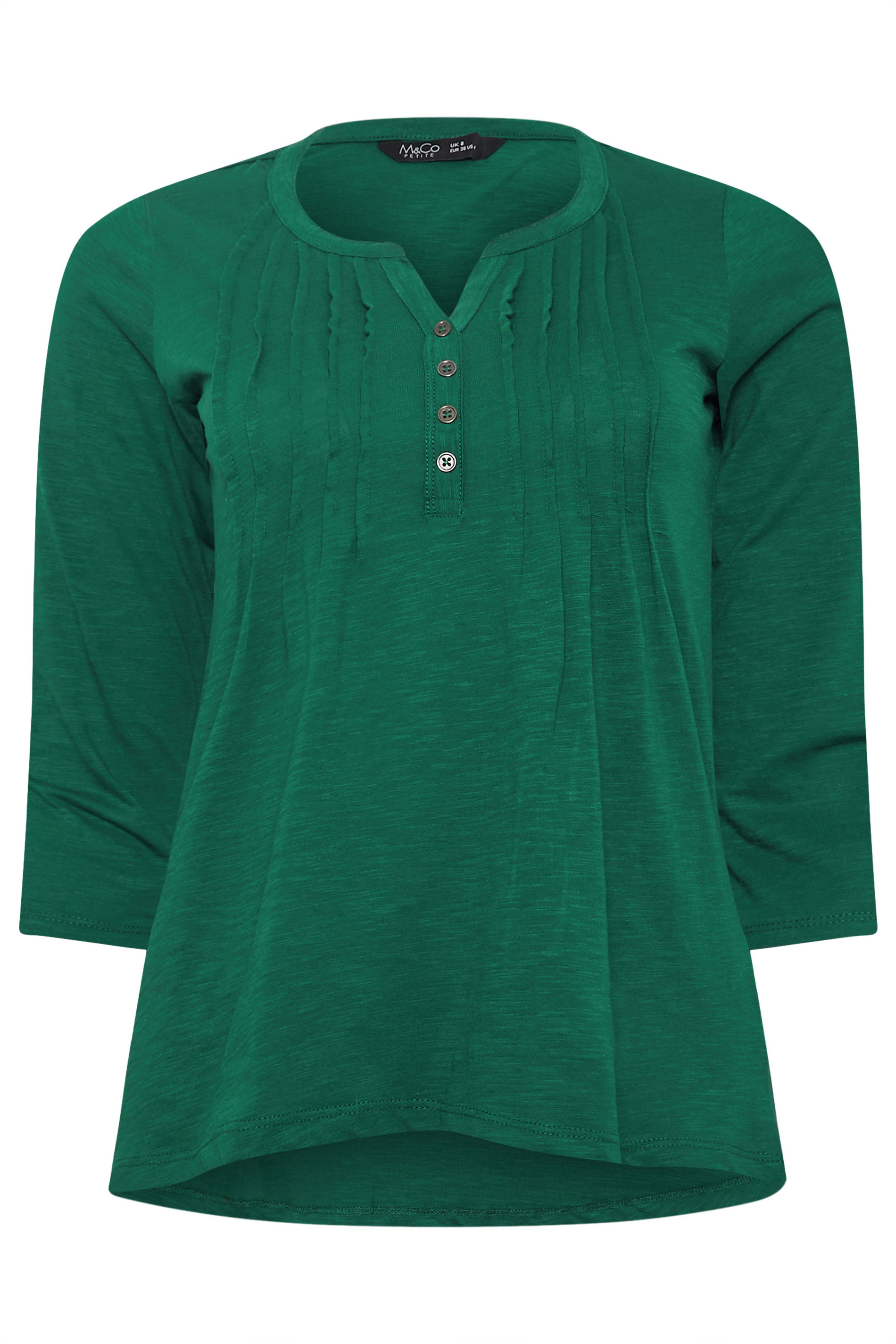 M&Co Petite Teal Green Cotton Henley T-Shirt | M&Co 5