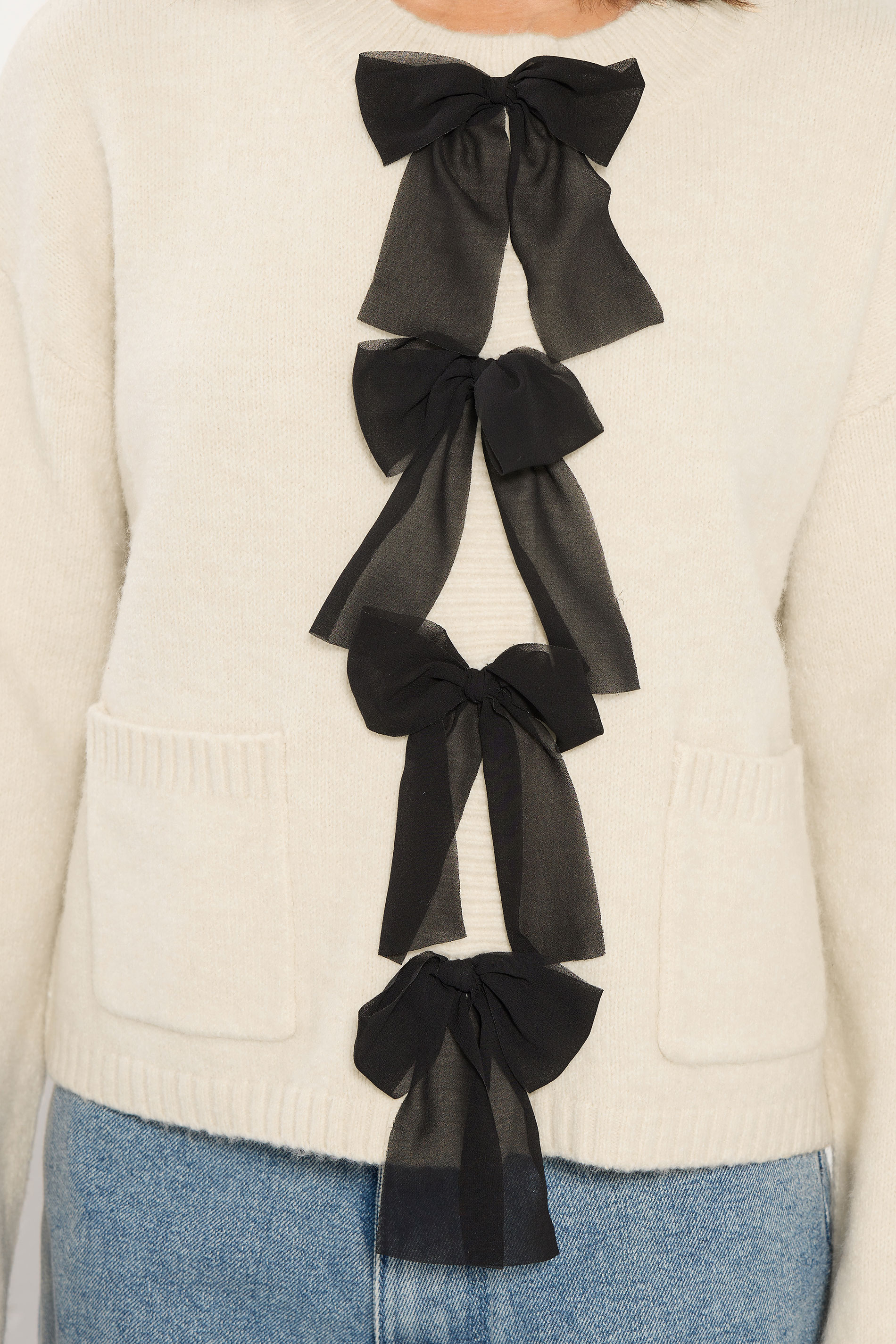 PixieGirl Petite Women's Cream Knitted Bow Front Cardigan | PixieGirl 5