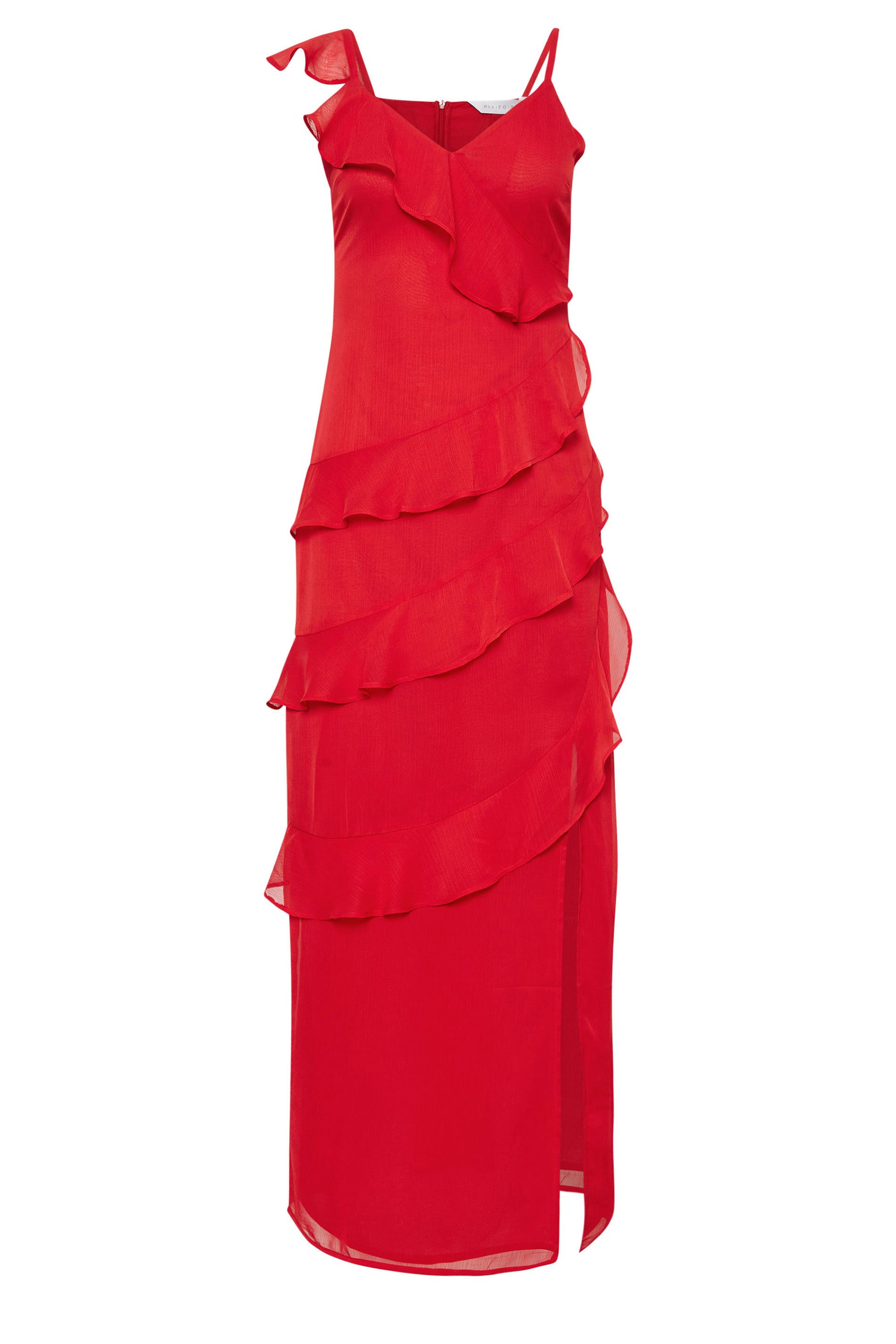 PixieGirl Petite Women's Red Ruffle Maxi Dress | PixieGirl 7