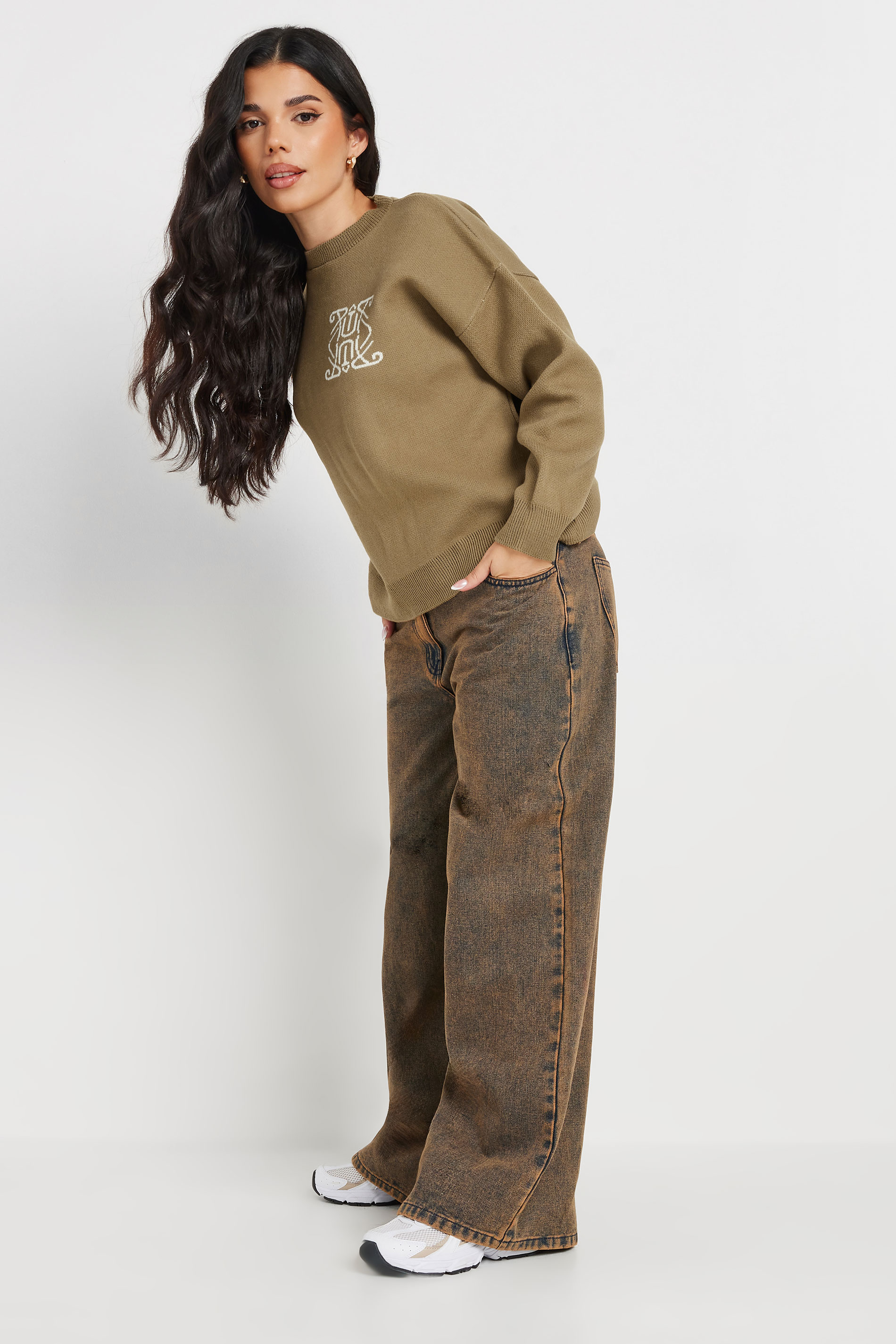 PixieGirl Petite Women's Beige Brown Contrast Swirl Knitted Jumper | PixieGirl 4