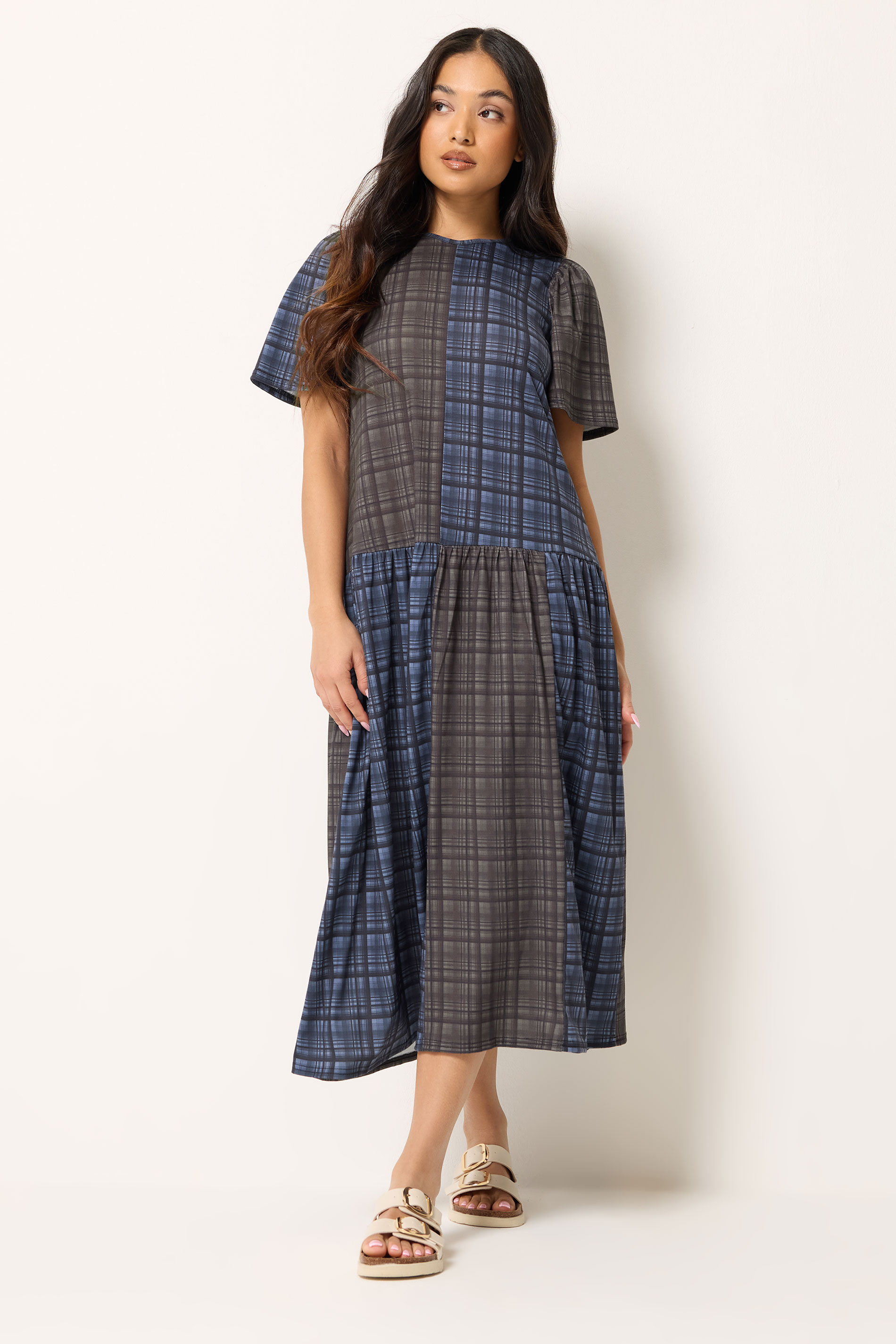 Pixiegirl Women's Blue Petite Navy & Brown Check Midi Dress Size 12