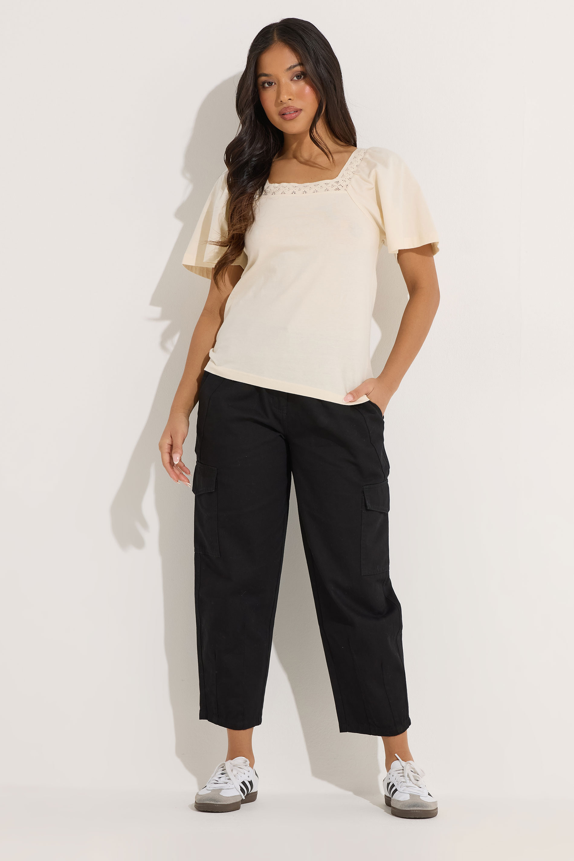 Pixiegirl Women's Black Petite Cotton Cargo Barrel Trousers Size Petite > 10