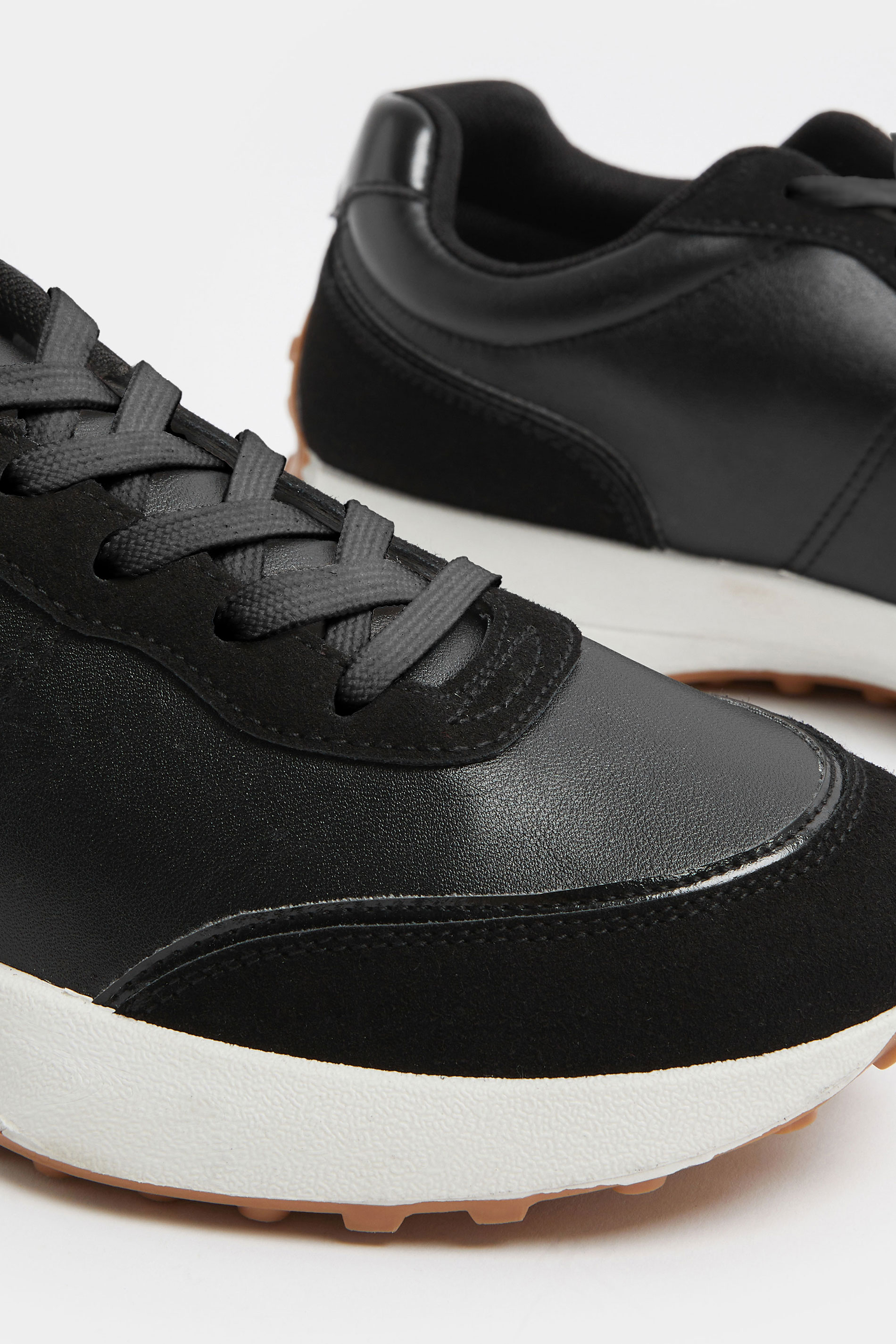 Black Faux Leather Runner Trainers In Extra Wide EEE Fit | Yours Clothing 5
