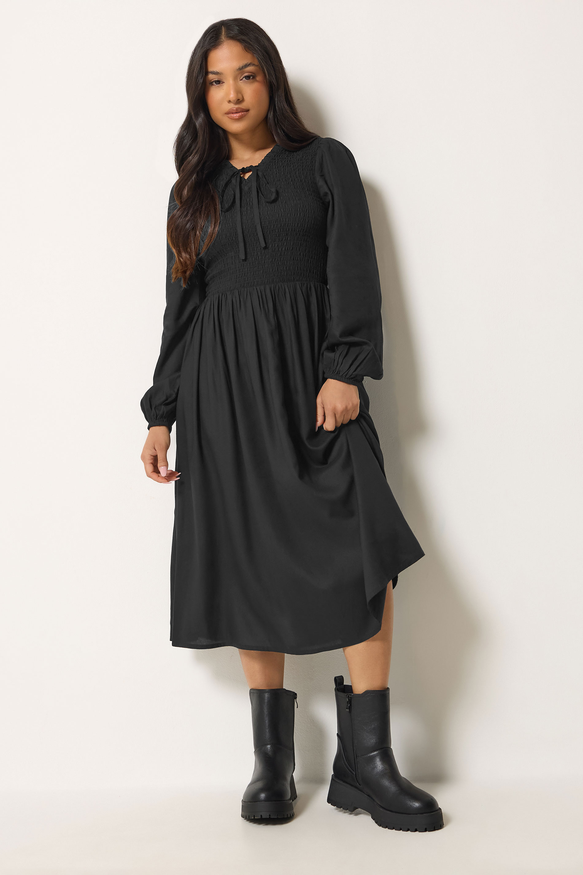 Pixiegirl Women's Black Petite Shirred Midi Dress Size 18