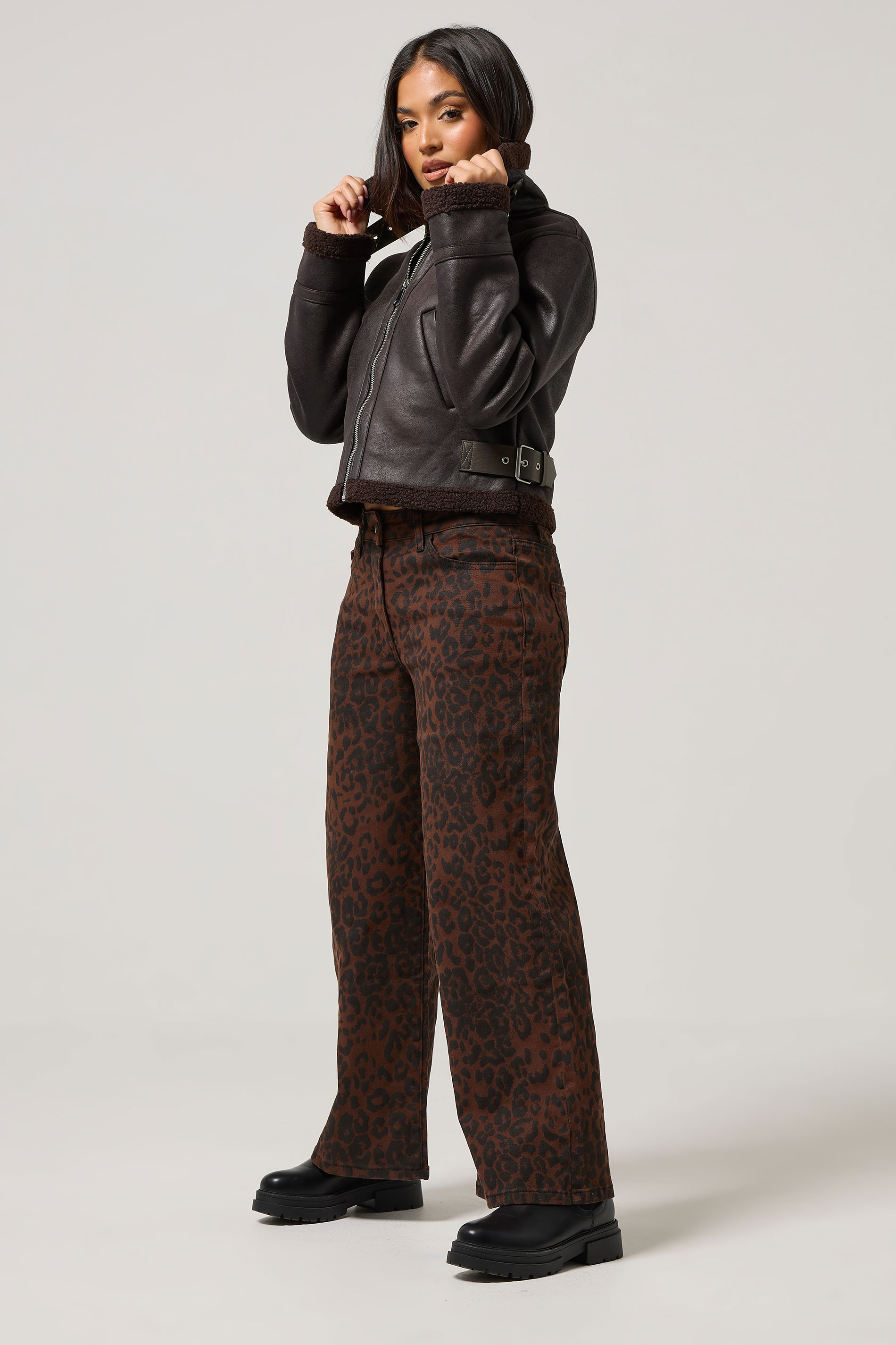 PixieGirl Petite Women's Chocolate Brown Aviator Jacket | PixieGirl 3