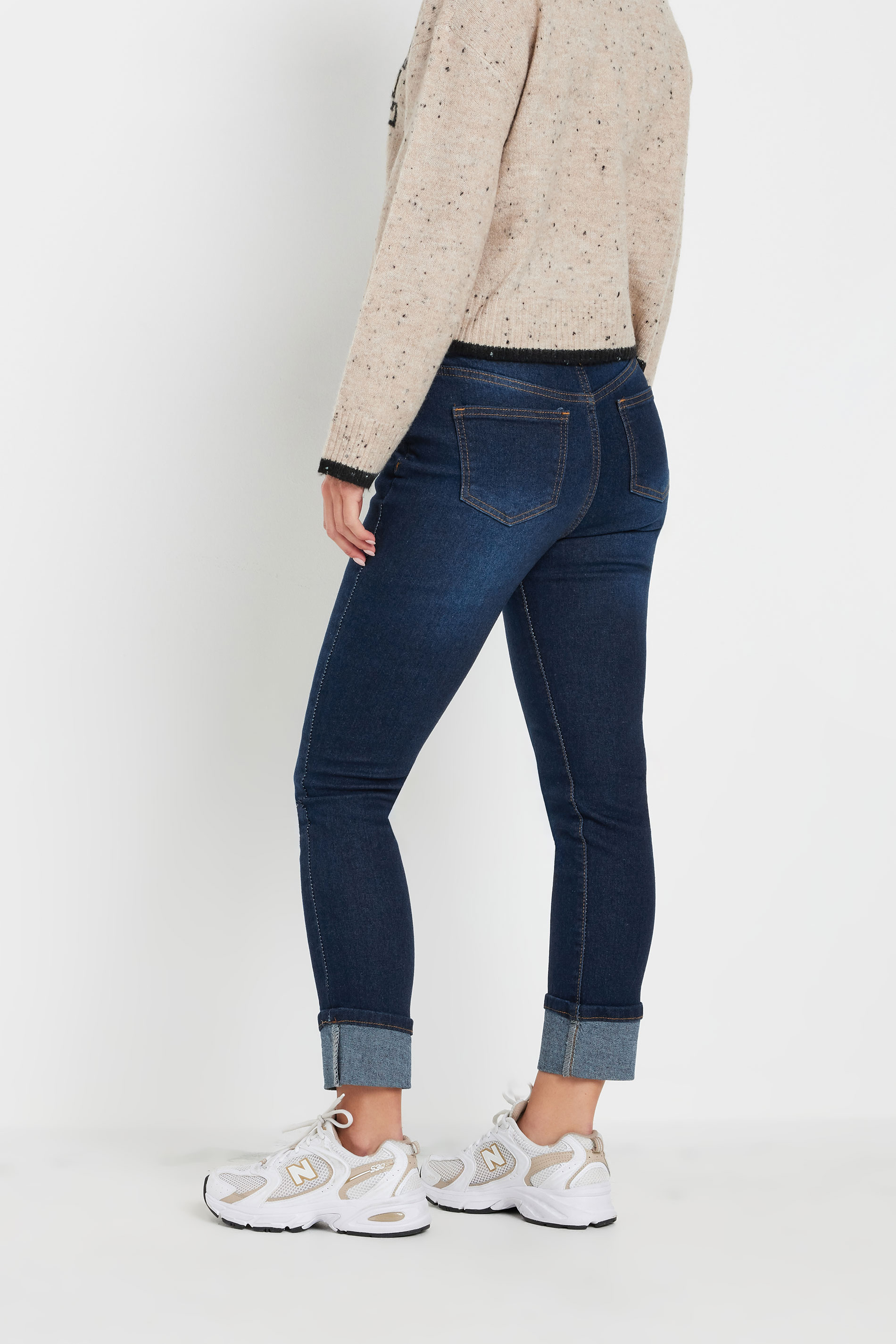PixieGirl Petite Women's Dark Blue Stretch  Turn Up Straight Leg Jeans | PixieGirl 3