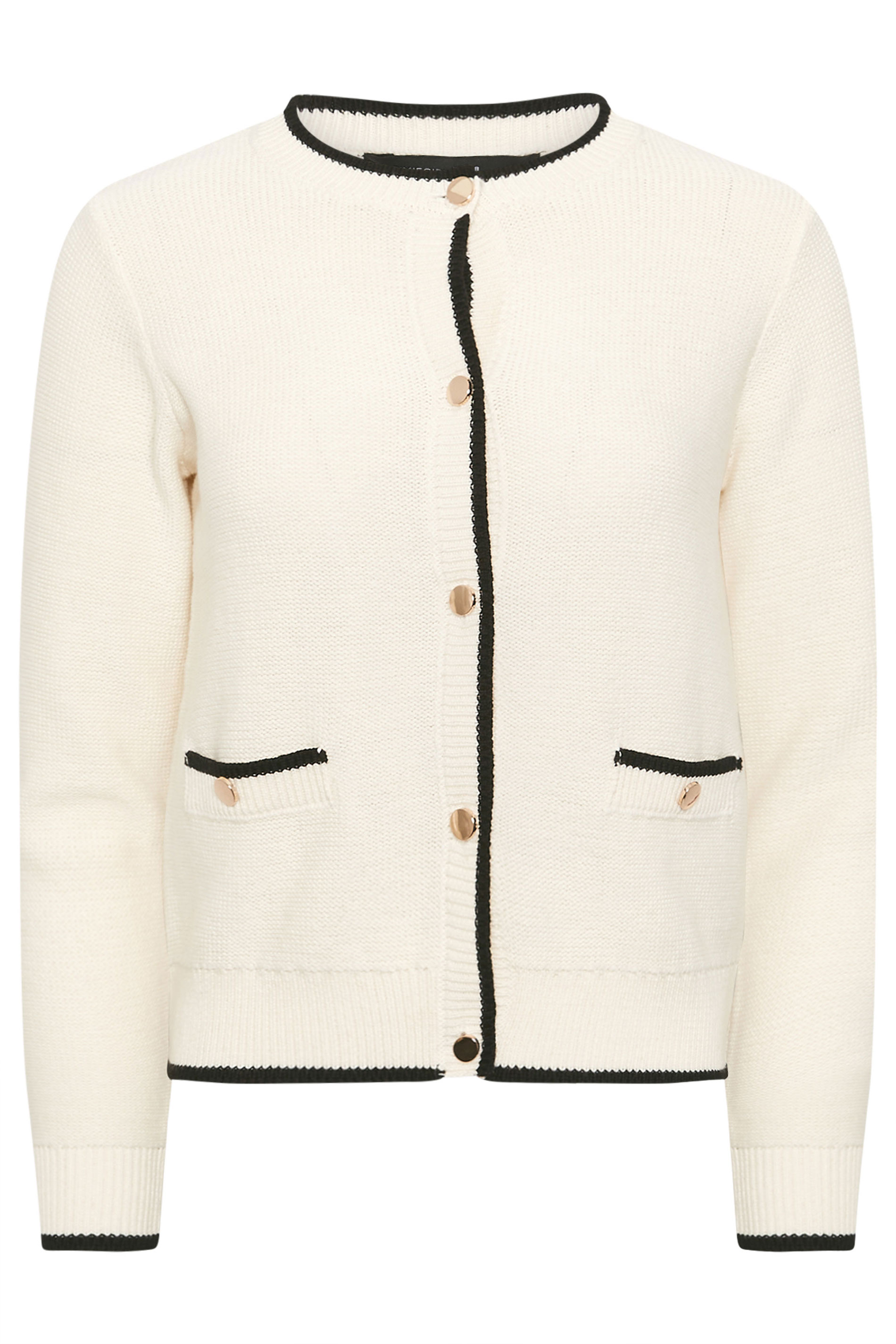 PixieGirl Petite Women's Cream Knitted Contrast Trim Button Cardigan | PixieGirl 8