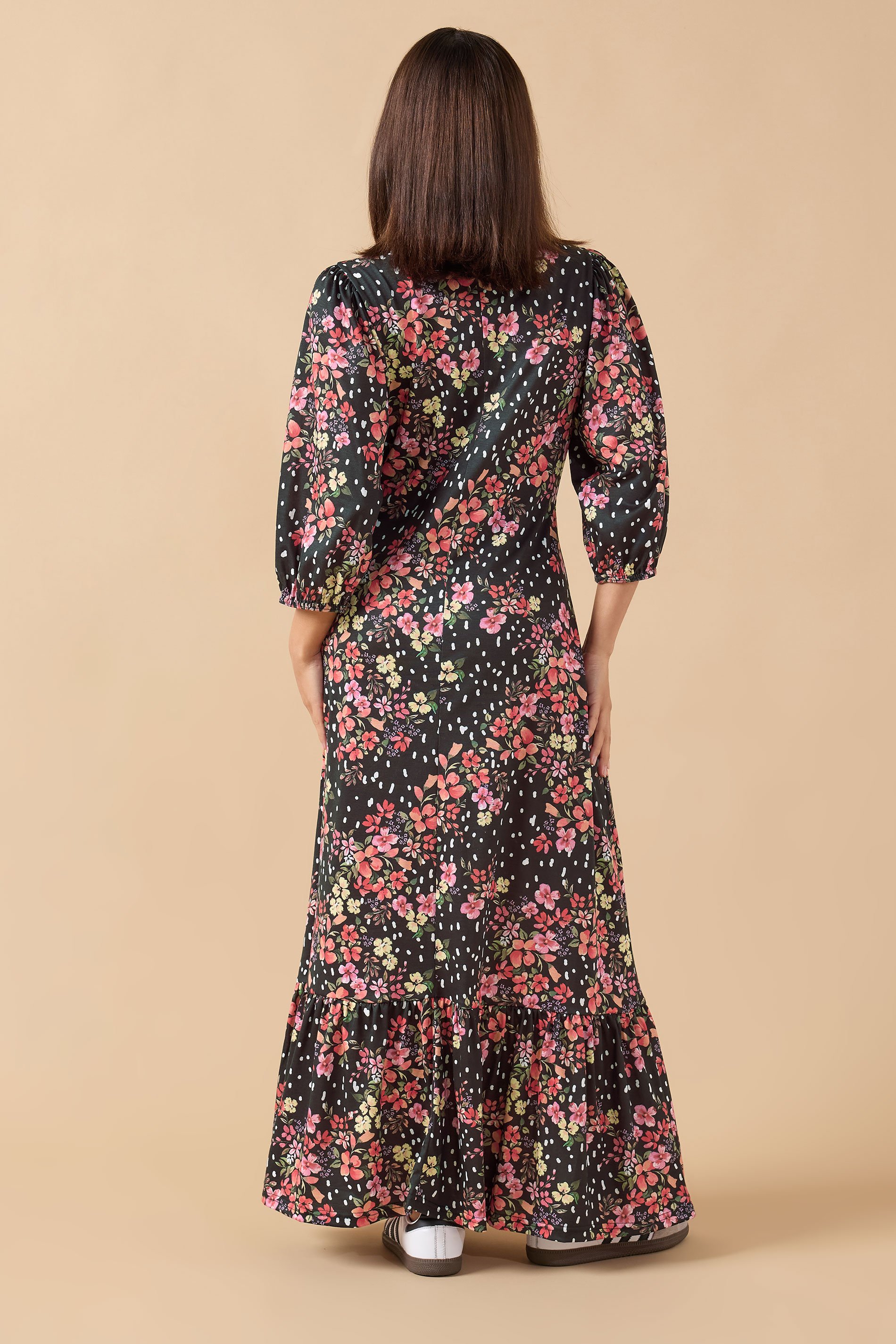 PixieGirl Petite Women's Black Spot & Floral Print Maxi Dress | PixieGirl 3