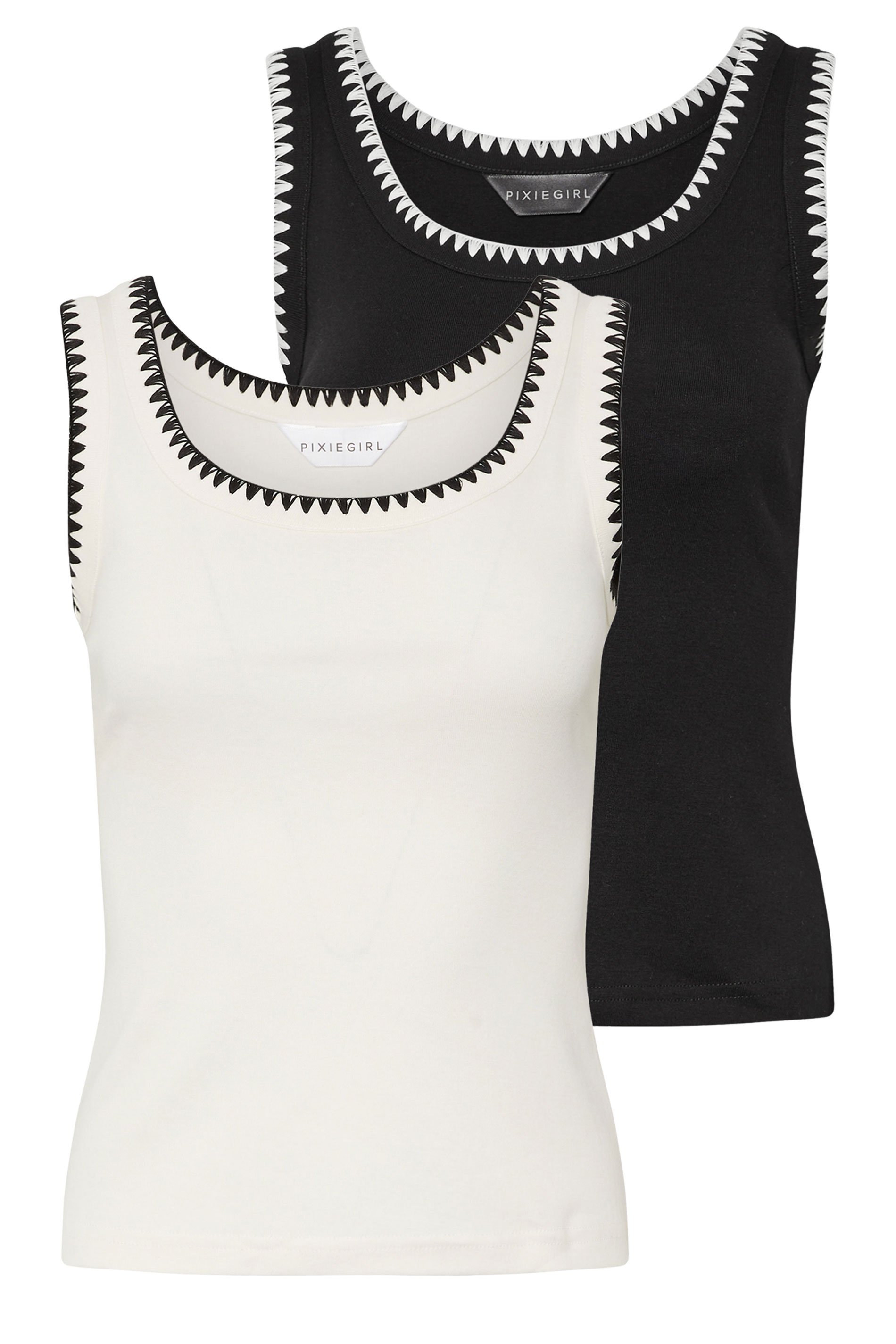 PixieGirl Petite Women's 2 PACK Black & White Contrast Stitch Vest Tops | PixieGirl 7
