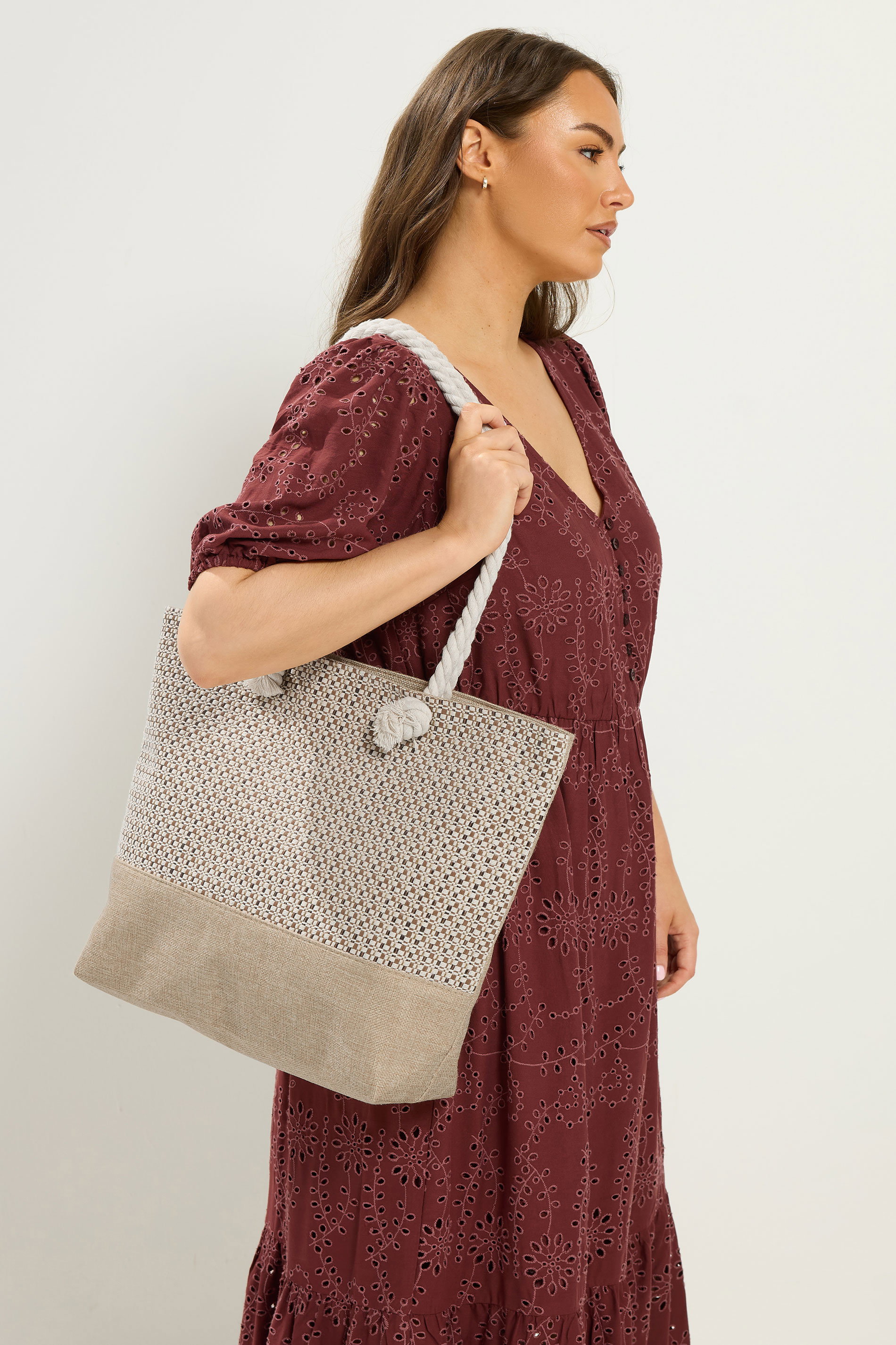 Brown Tweed Look Tote Bag | Yours Clothing 1