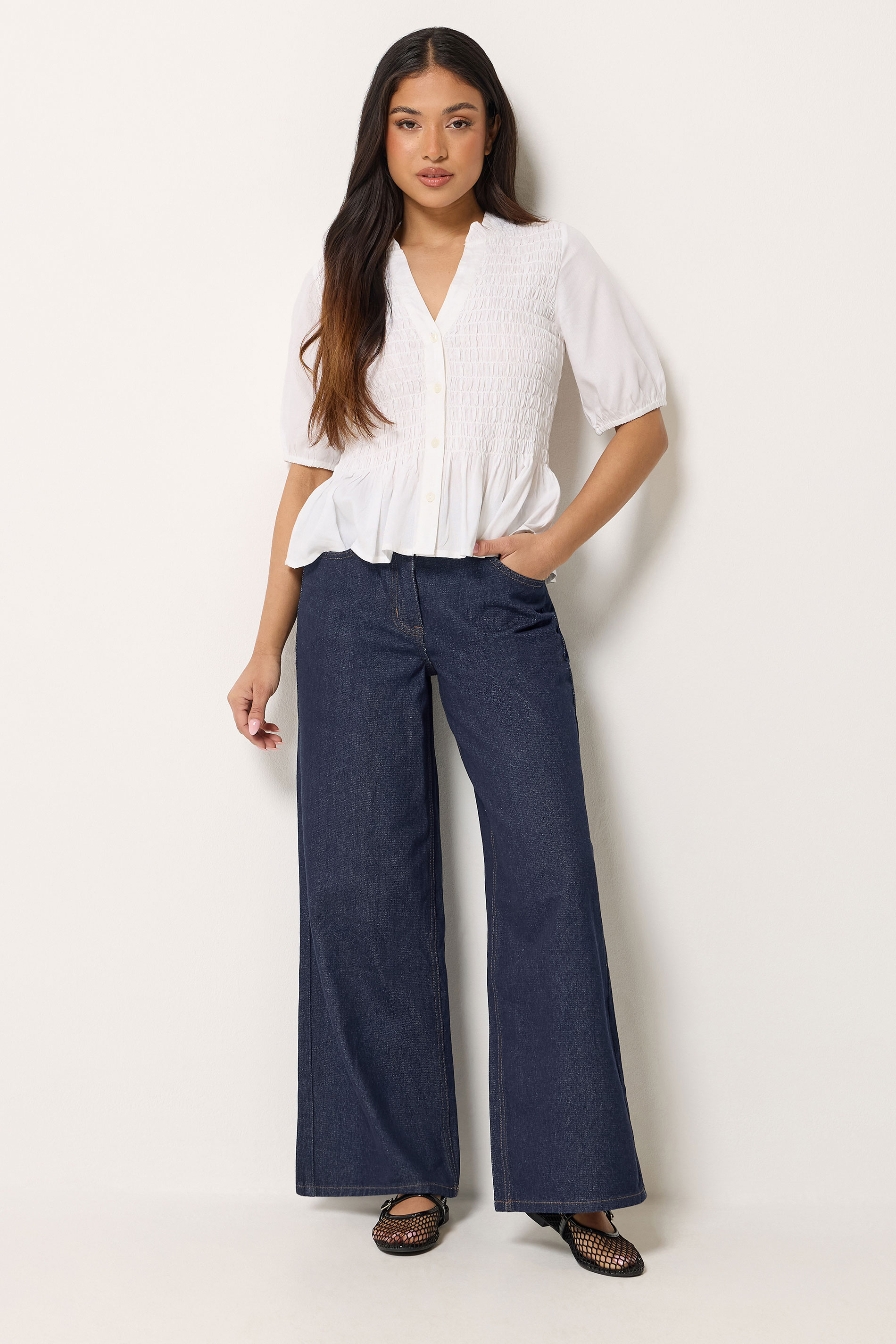 Pixiegirl Women's Blue Petite Indigo Elasticated Cotton Wide Leg Jeans Size Petite > 6