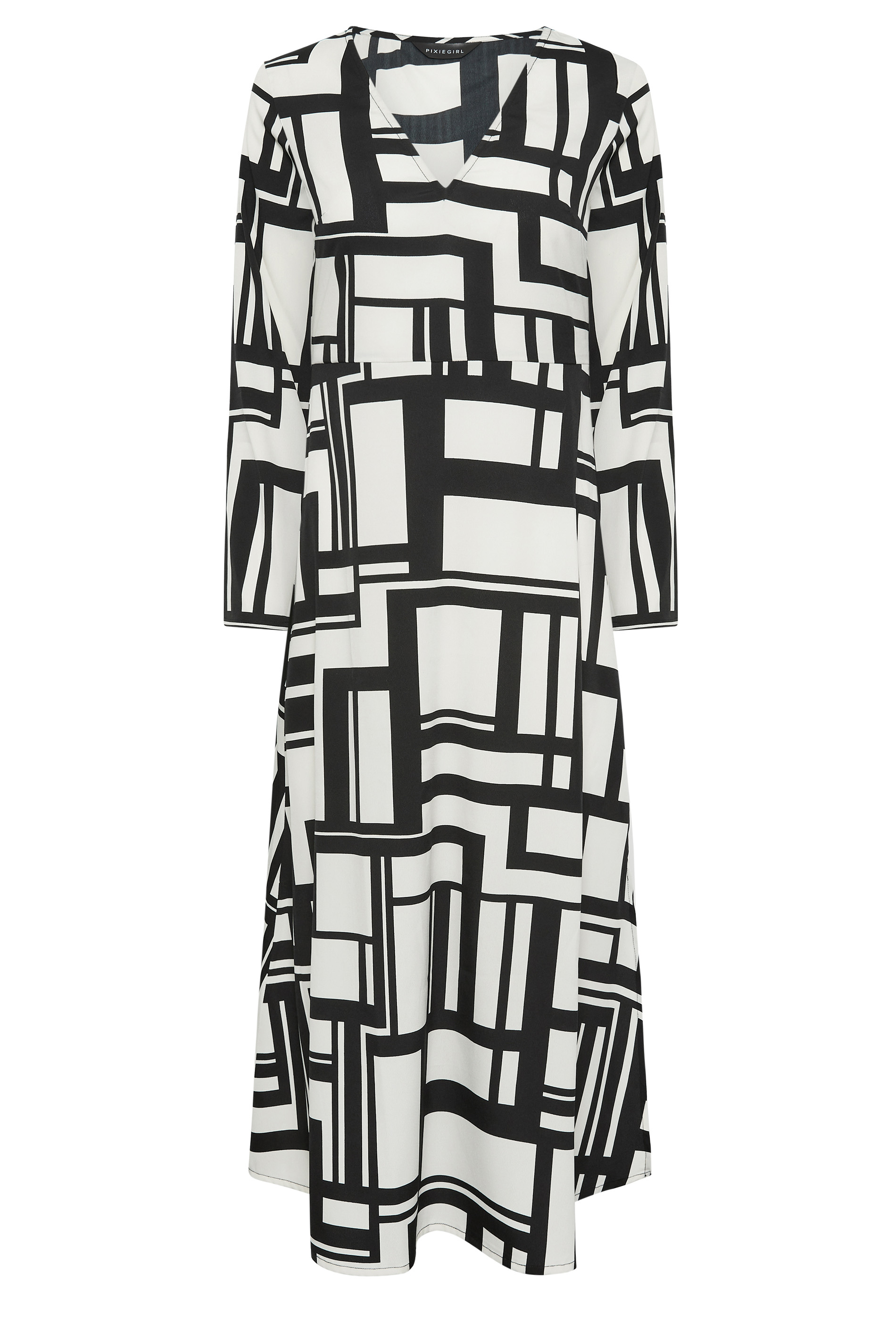 PixieGirl White & Black Abstract Print Dress | PixieGirl