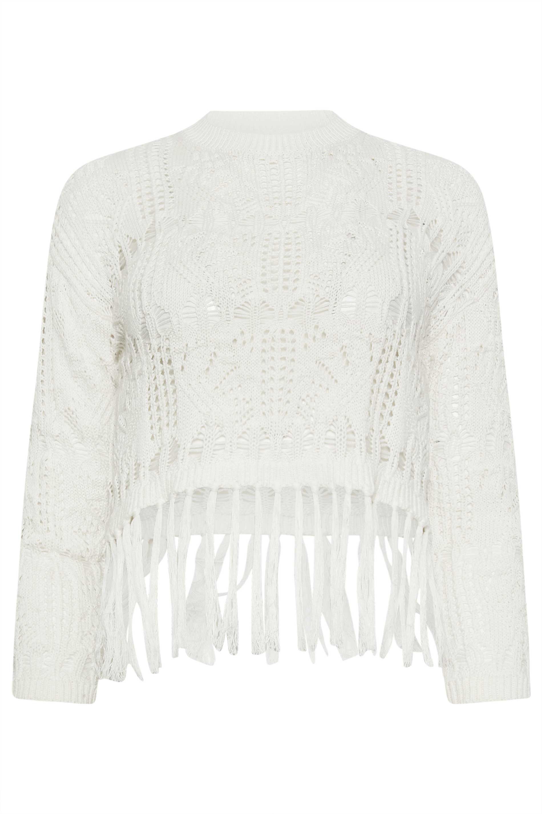 PixieGirl Petite Womens White Crochet Tassel Jumper | PixieGirl 5