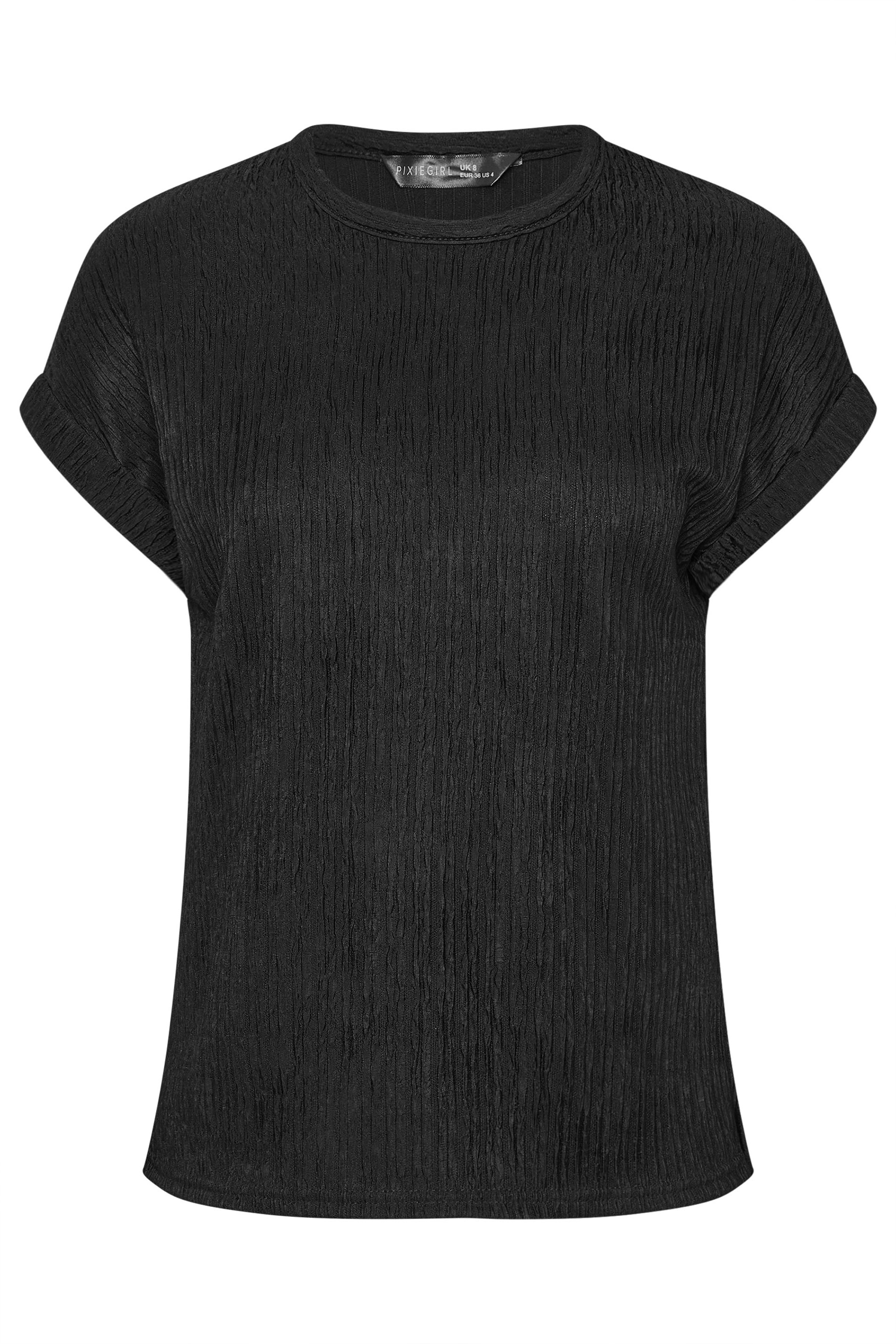 PixieGirl Petite Women's Black Textured Short Sleeve Top | PixieGirl 5