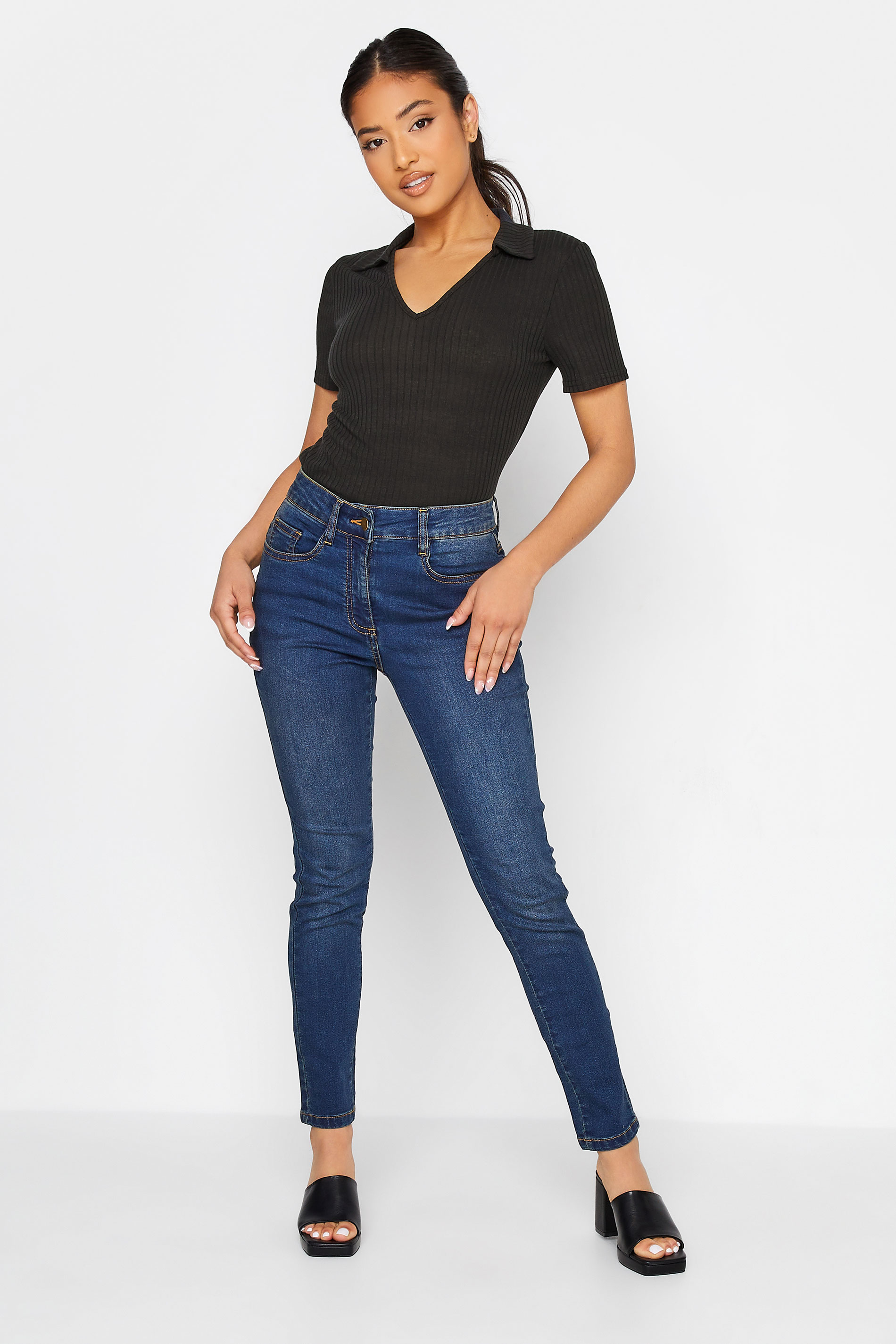 Black skinny hotsell rib polo neck