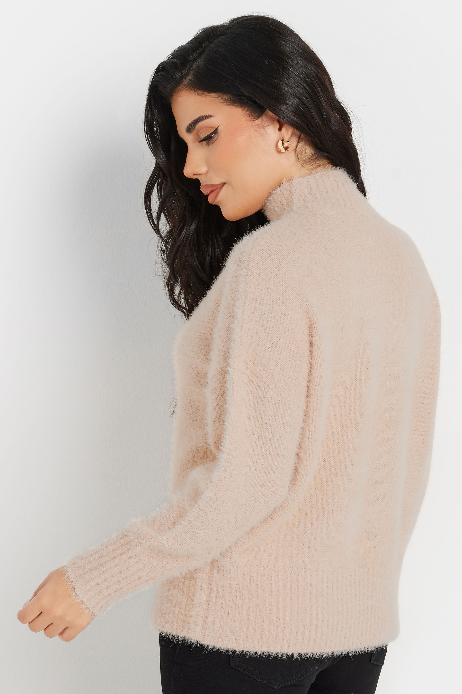 PixieGirl Petite Women's Pink Fluffy Knitted High Neck Jumper | PixieGirl 3