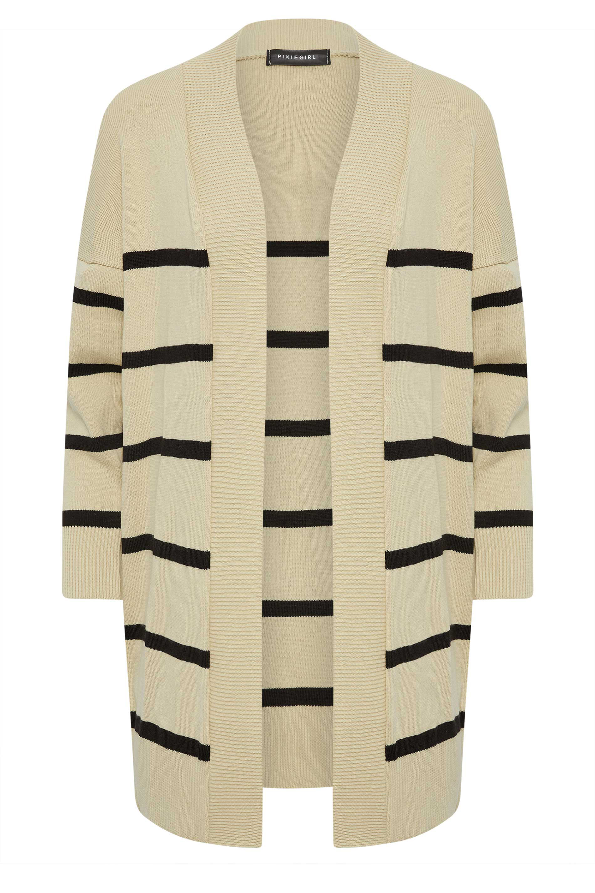 PixieGirl Natural Brown & Black Stripe Midi Cardigan | PixieGirl  5