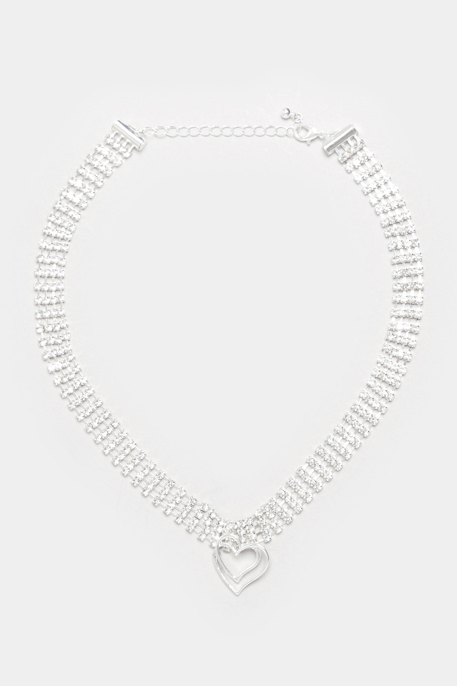 Silver Tone Diamante Heart Pendant Choker | Yours Clothing  2