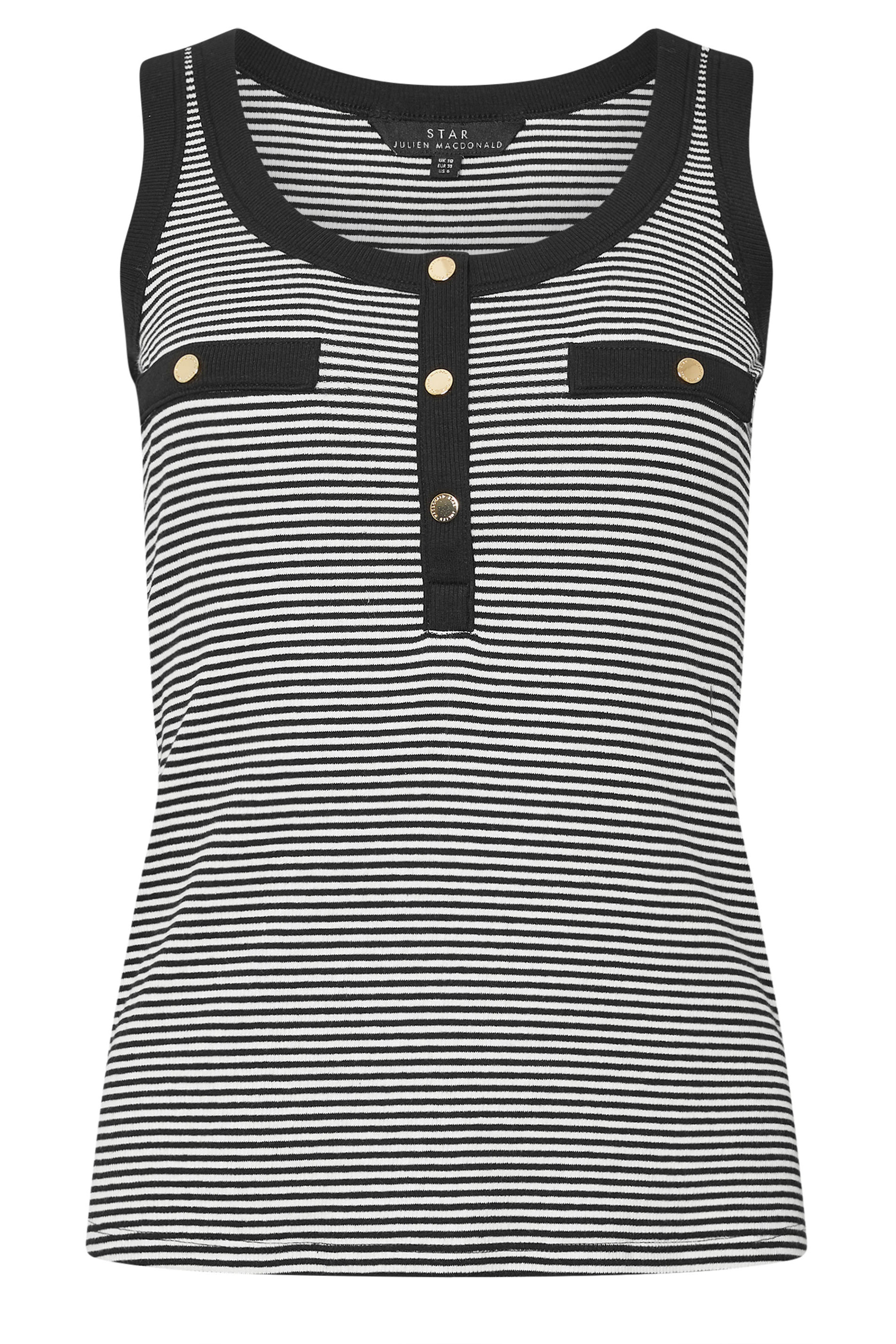 STAR Black Striped Ribbed Button Vest Top | StarByJM 5
