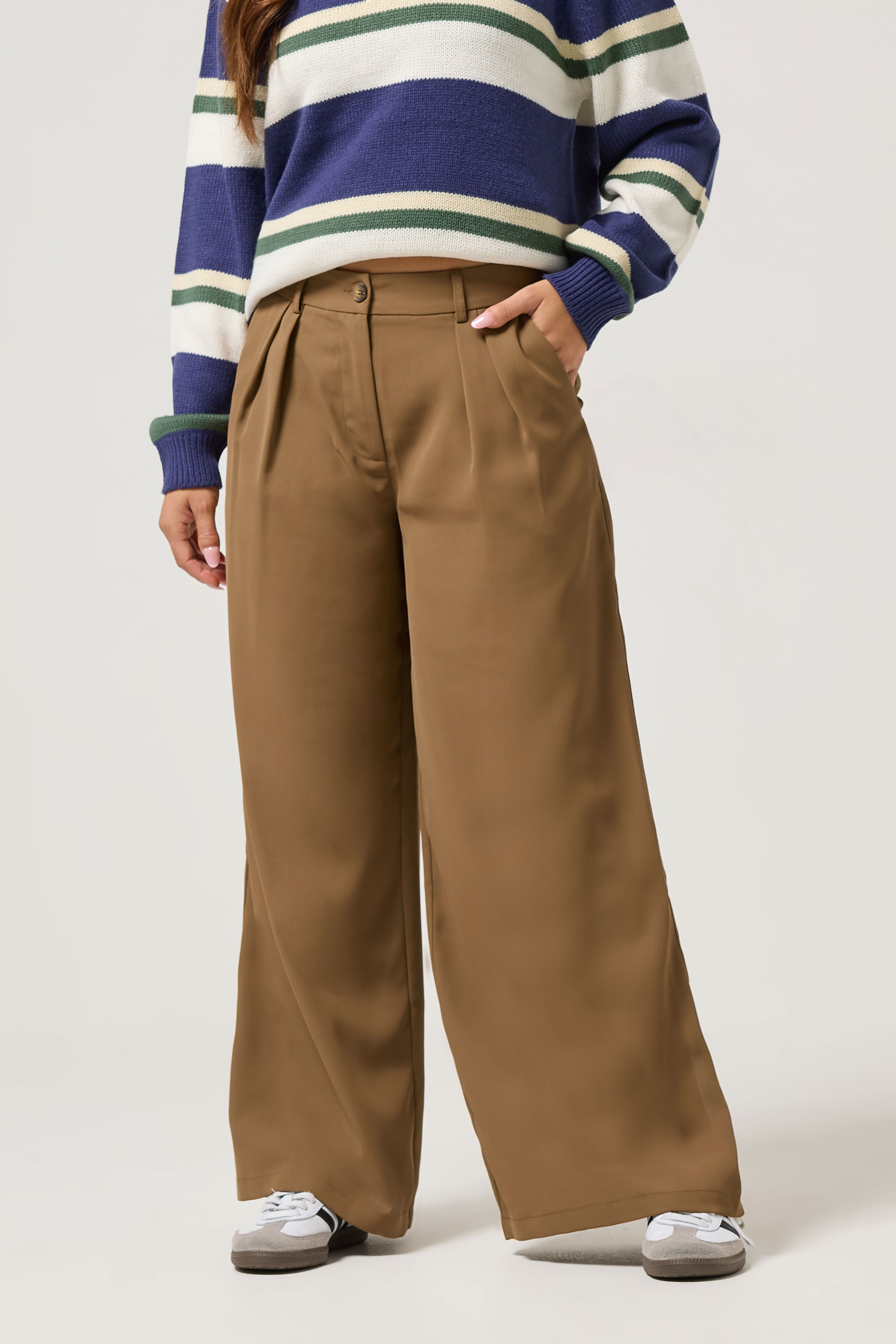 PixieGirl Petite Women's Brown Pleated Formal Trousers | PixieGirl 2