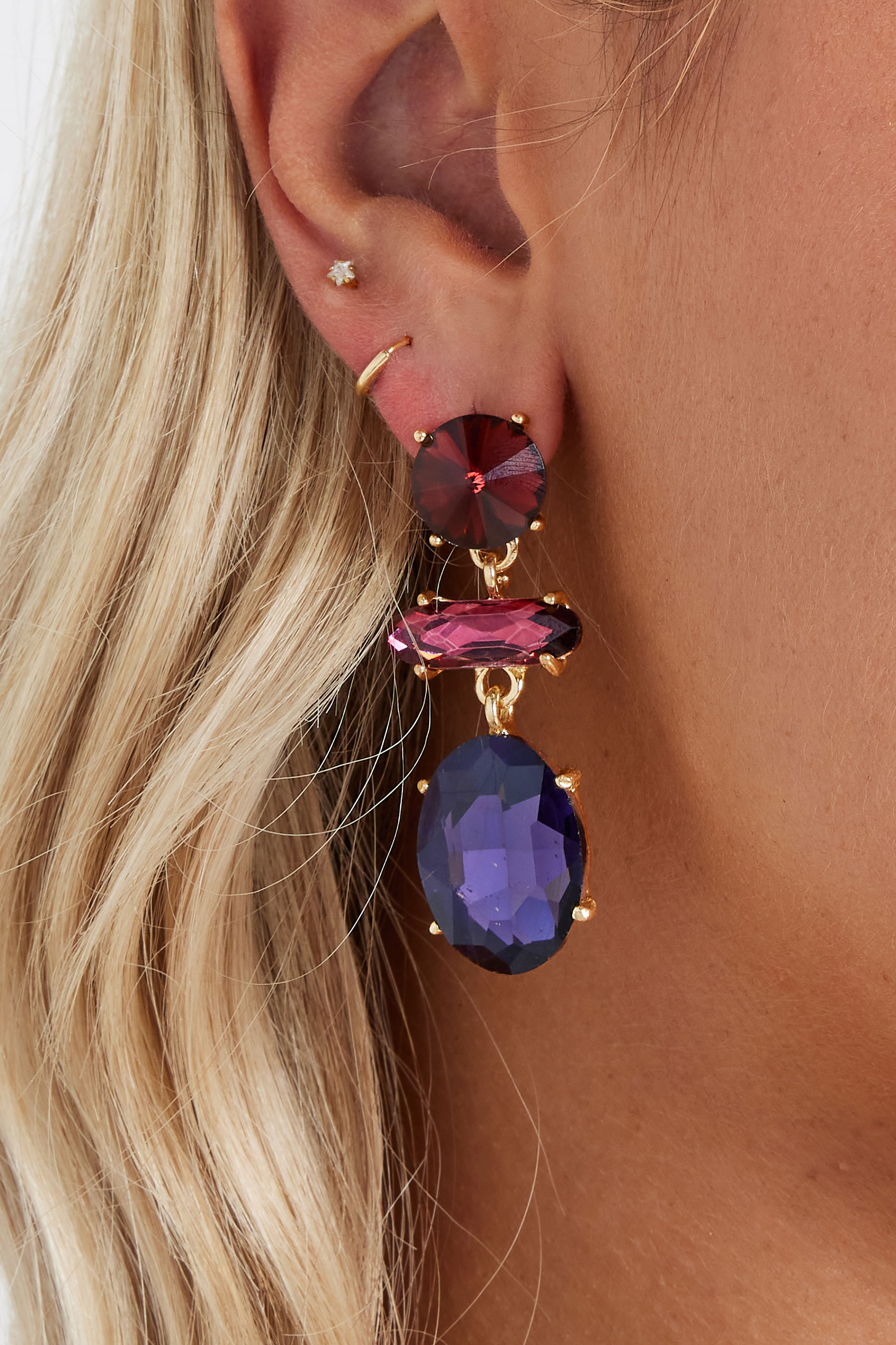 Gold Tone Purple Diamante Statement Earrings | Yours Clothing  1