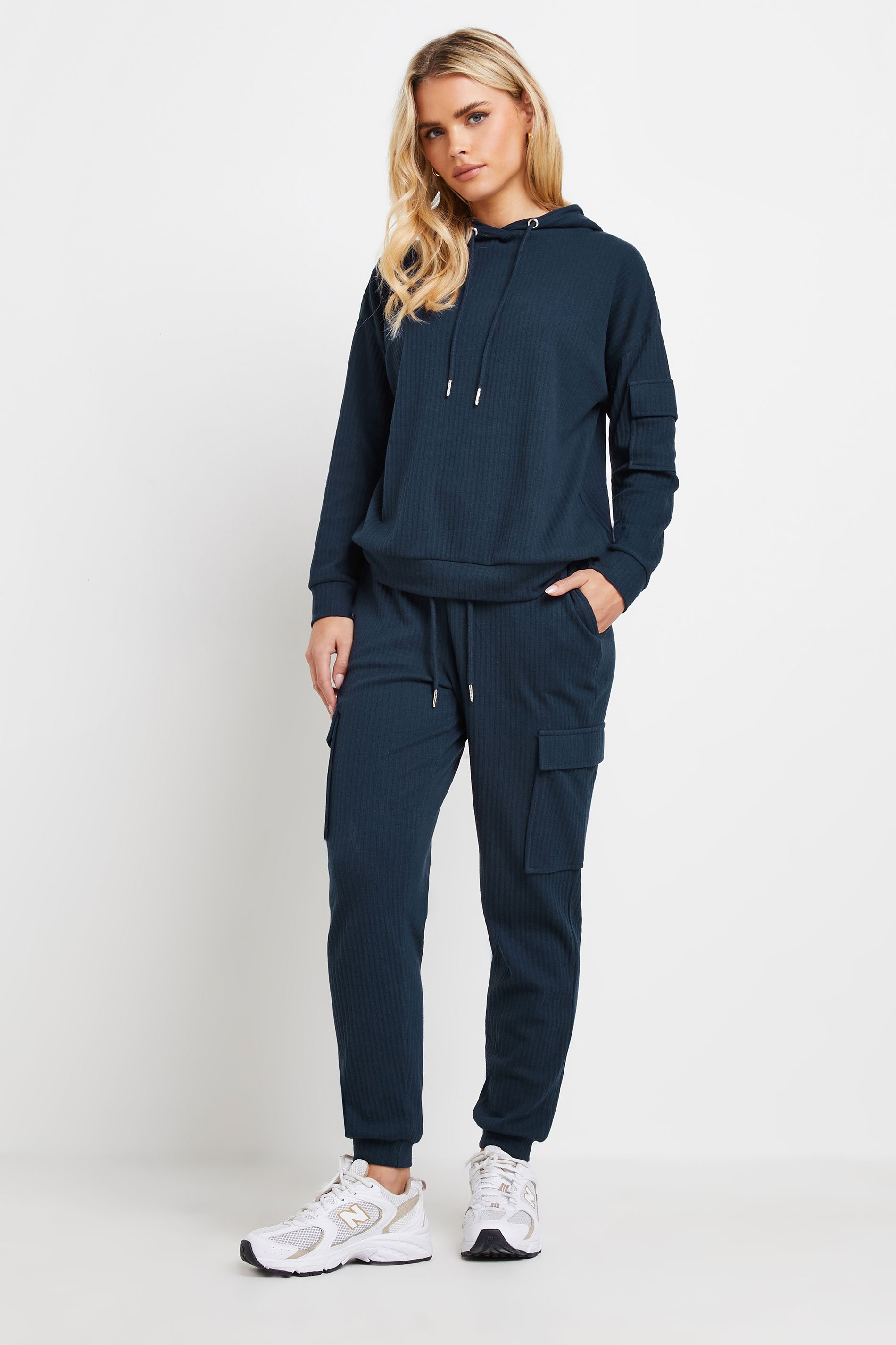 PixieGirl Petite Women's Navy Blue Ribbed Cargo Pocket Hoodie | PixieGirl 4