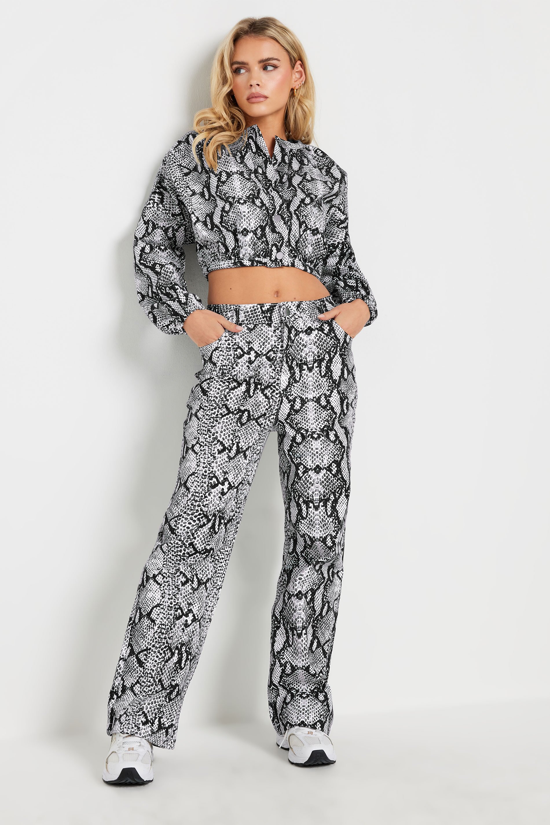PixieGirl Petite Women's Grey Snake Print Straight Leg Jeans | PixieGirl 1