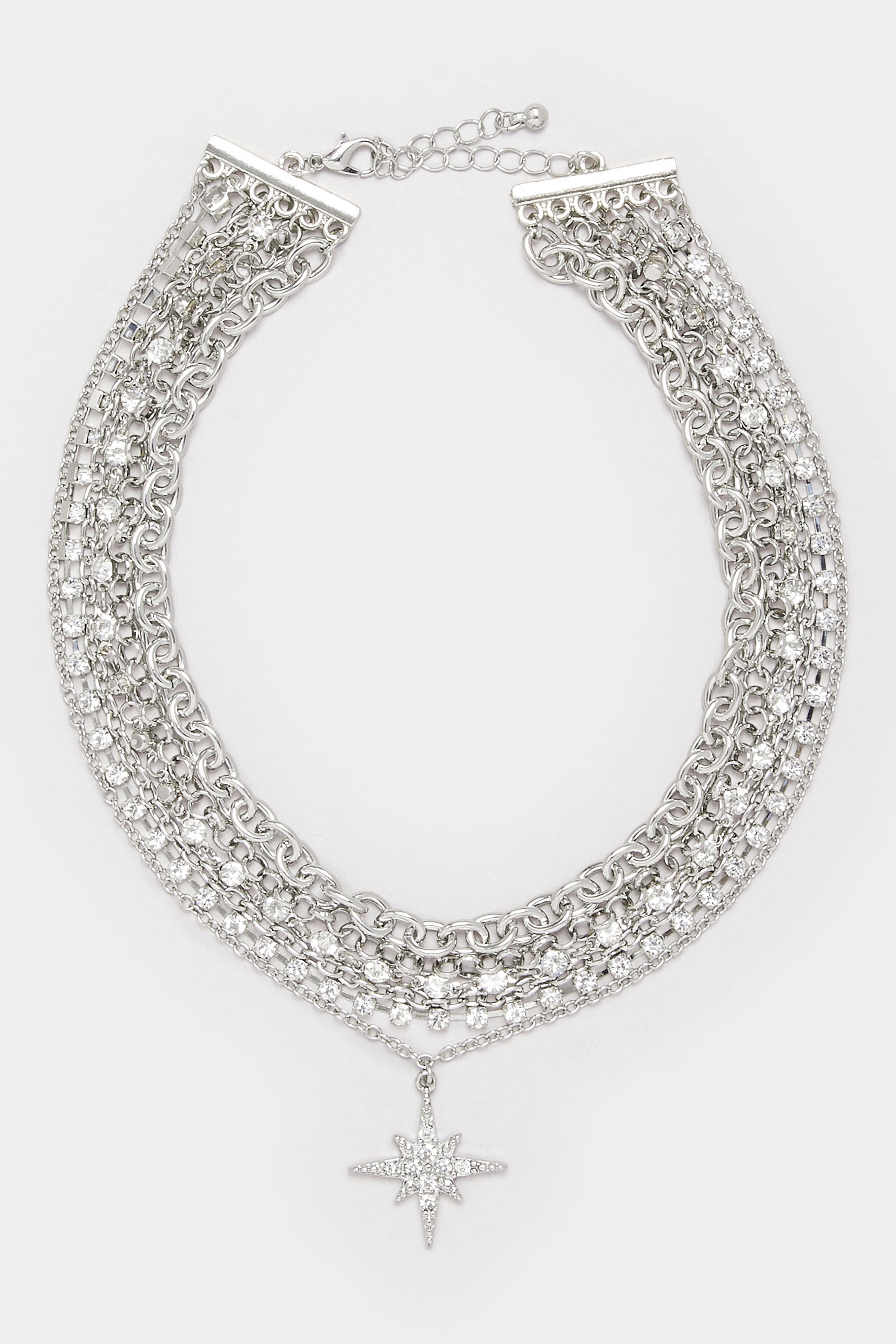 Silver Tone Star Diamante Choker Necklace | Yours Clothing 2