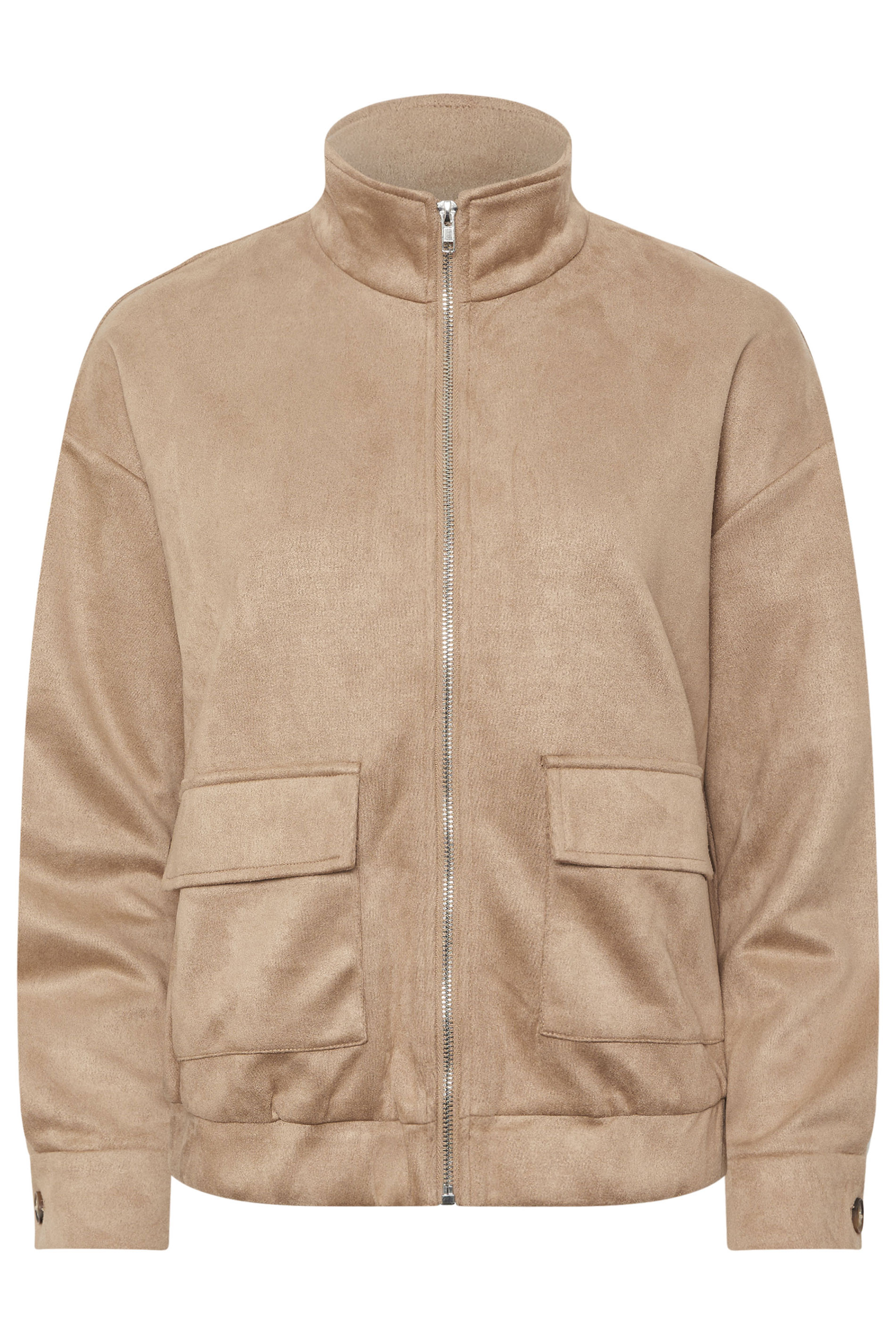 PixieGirl Petite Women's Natural Brown Faux Suede Bomber Jacket | PixieGirl 6