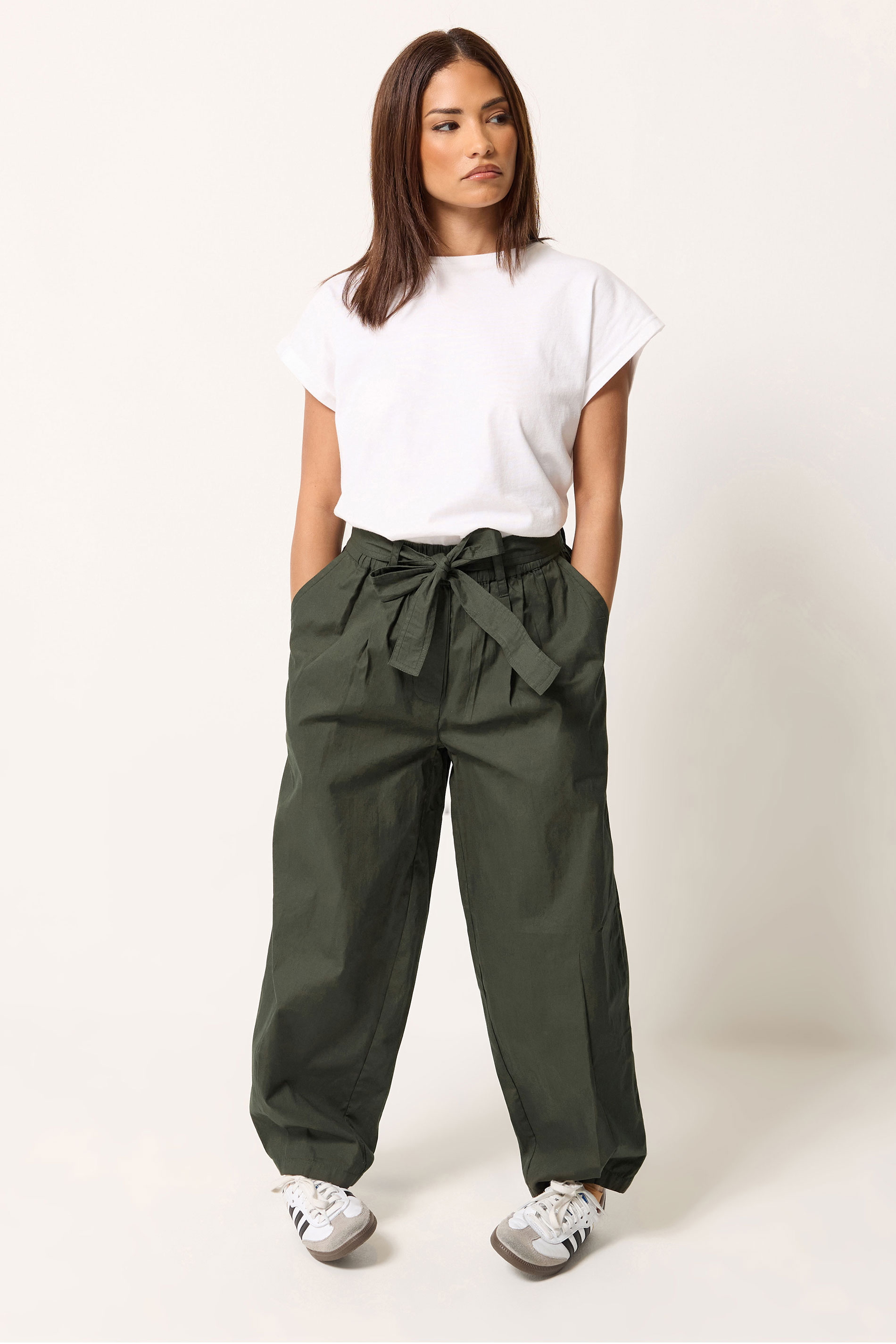 Pixiegirl Women's Green Petite Khaki Poplin Barrel Trousers Size Petite > 18