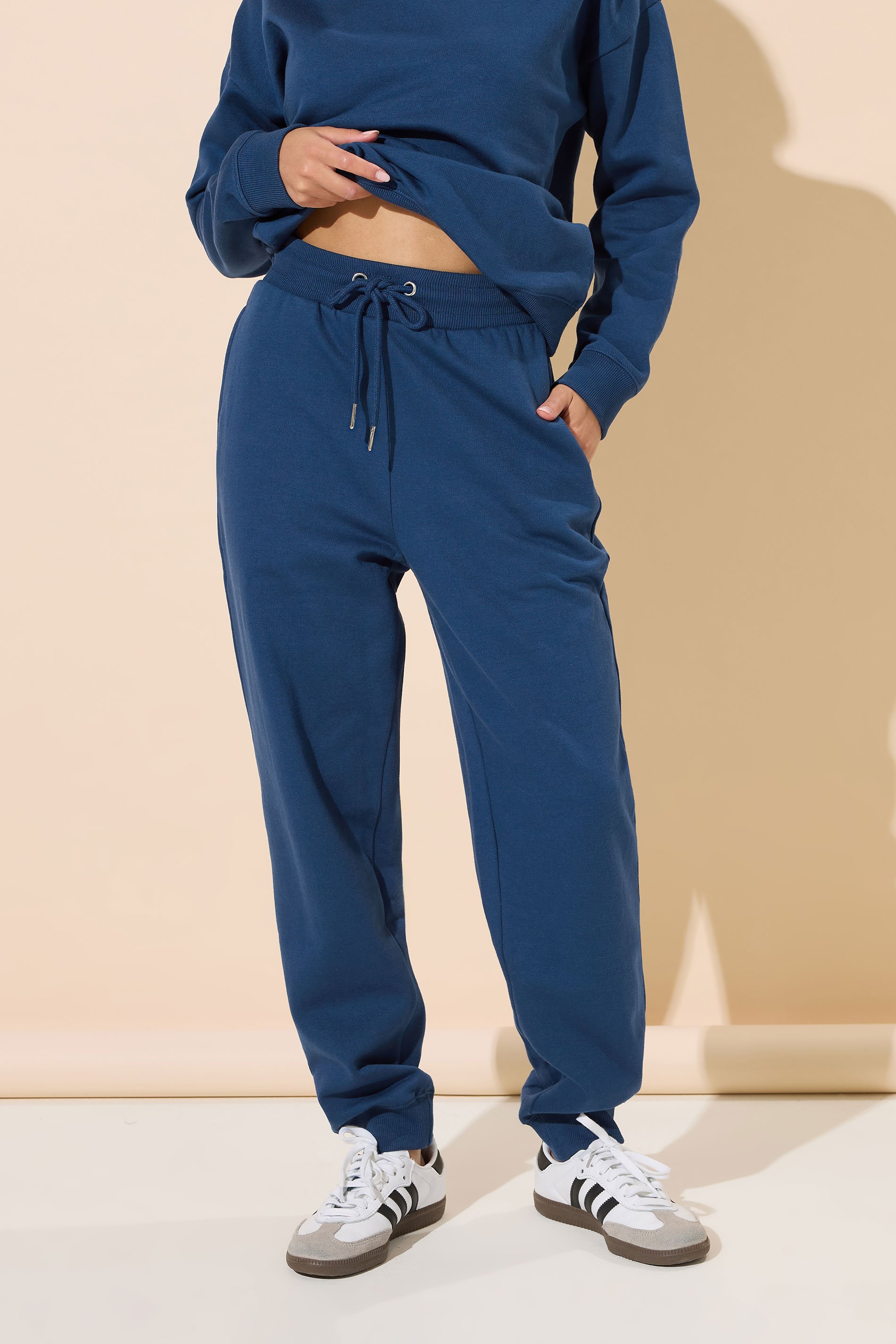 PixieGirl Petite Women's Navy Blue Drawstring Cuffed Joggers | PixieGirl 2