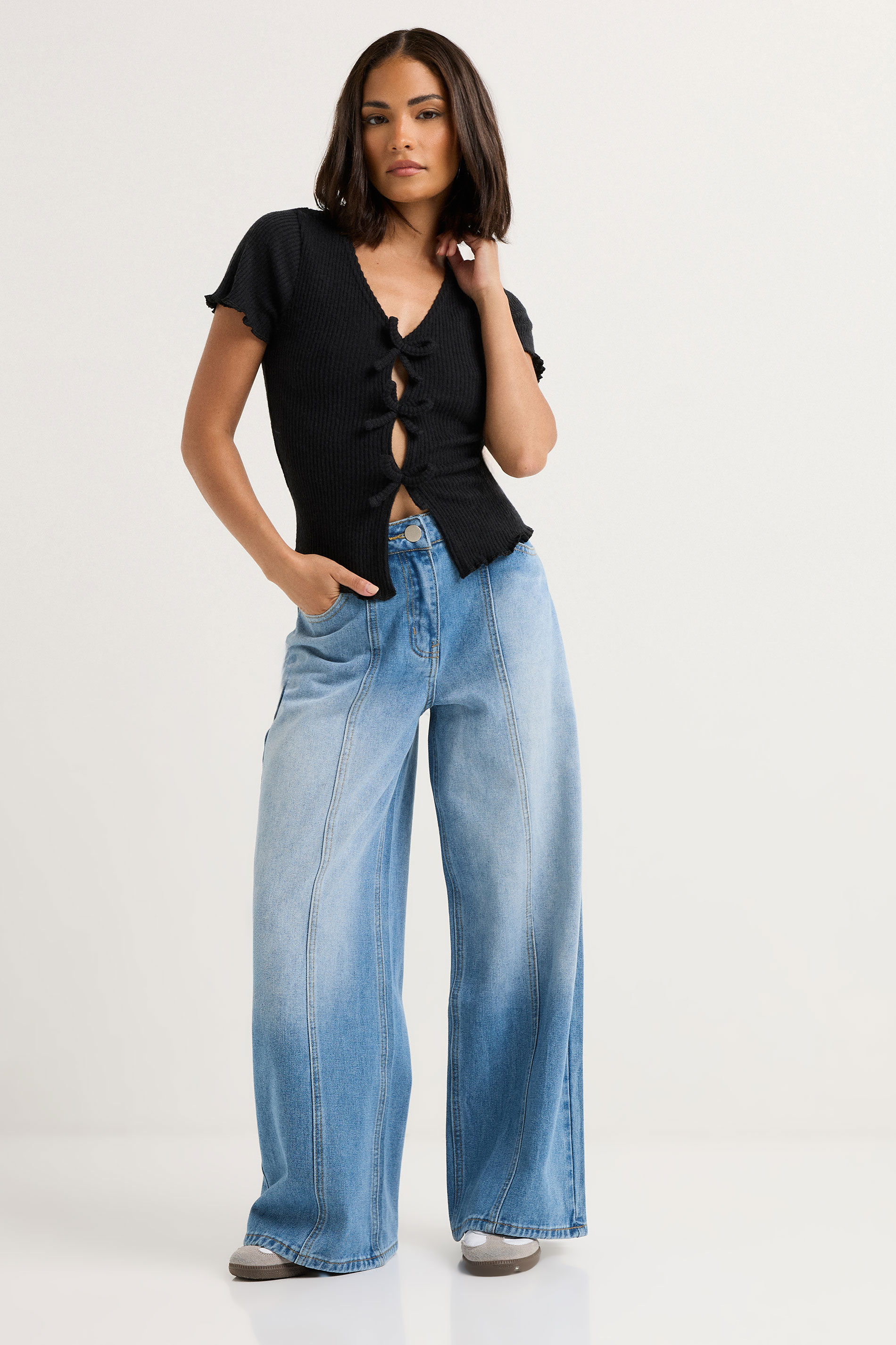 PixieGirl Petite Women's Black Soft Touch Bow Front Top | PixieGirl 2