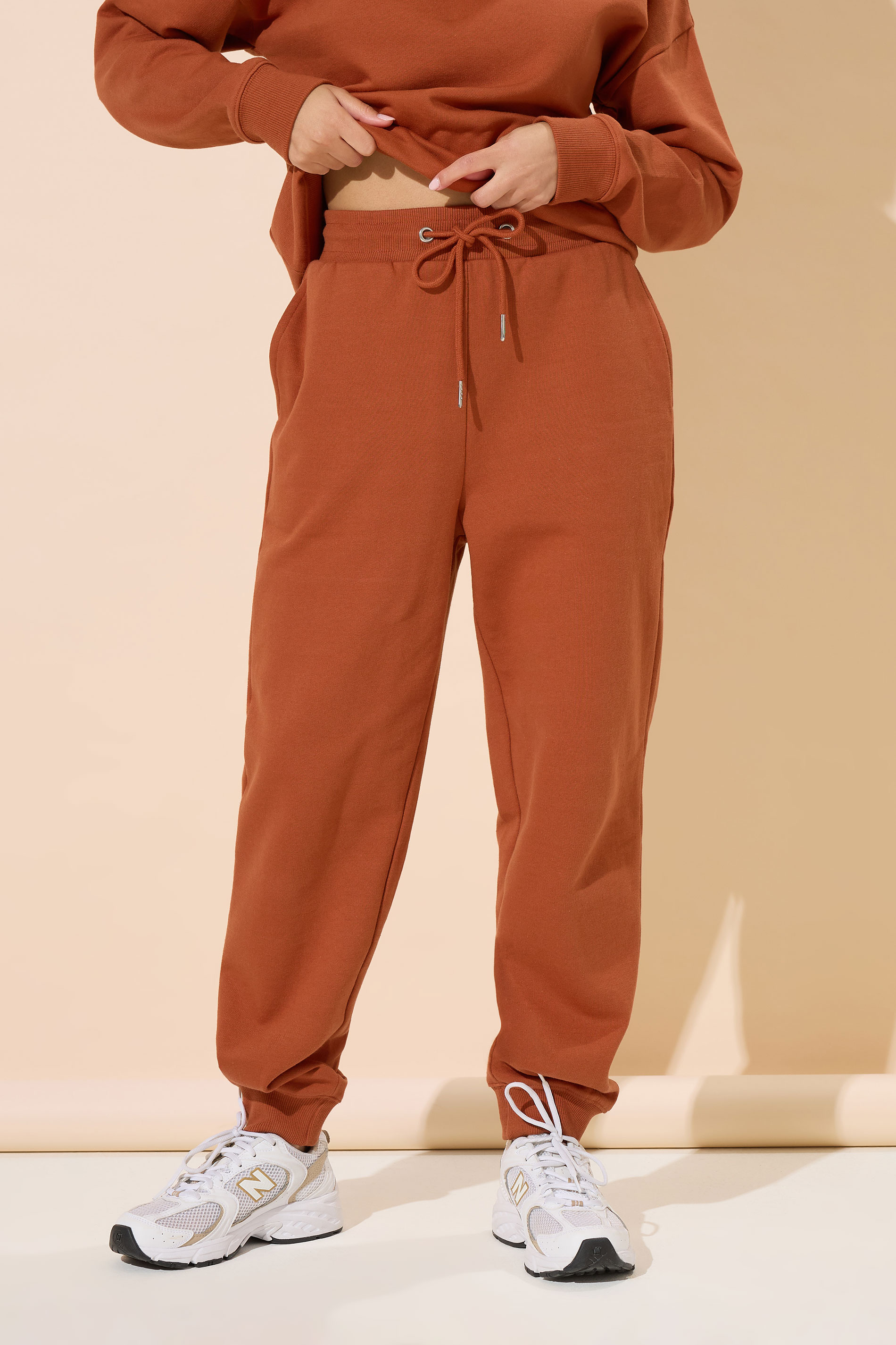 PixieGirl Petite Women's Rust Orange Drawstring Cuffed Joggers | PixieGirl 4
