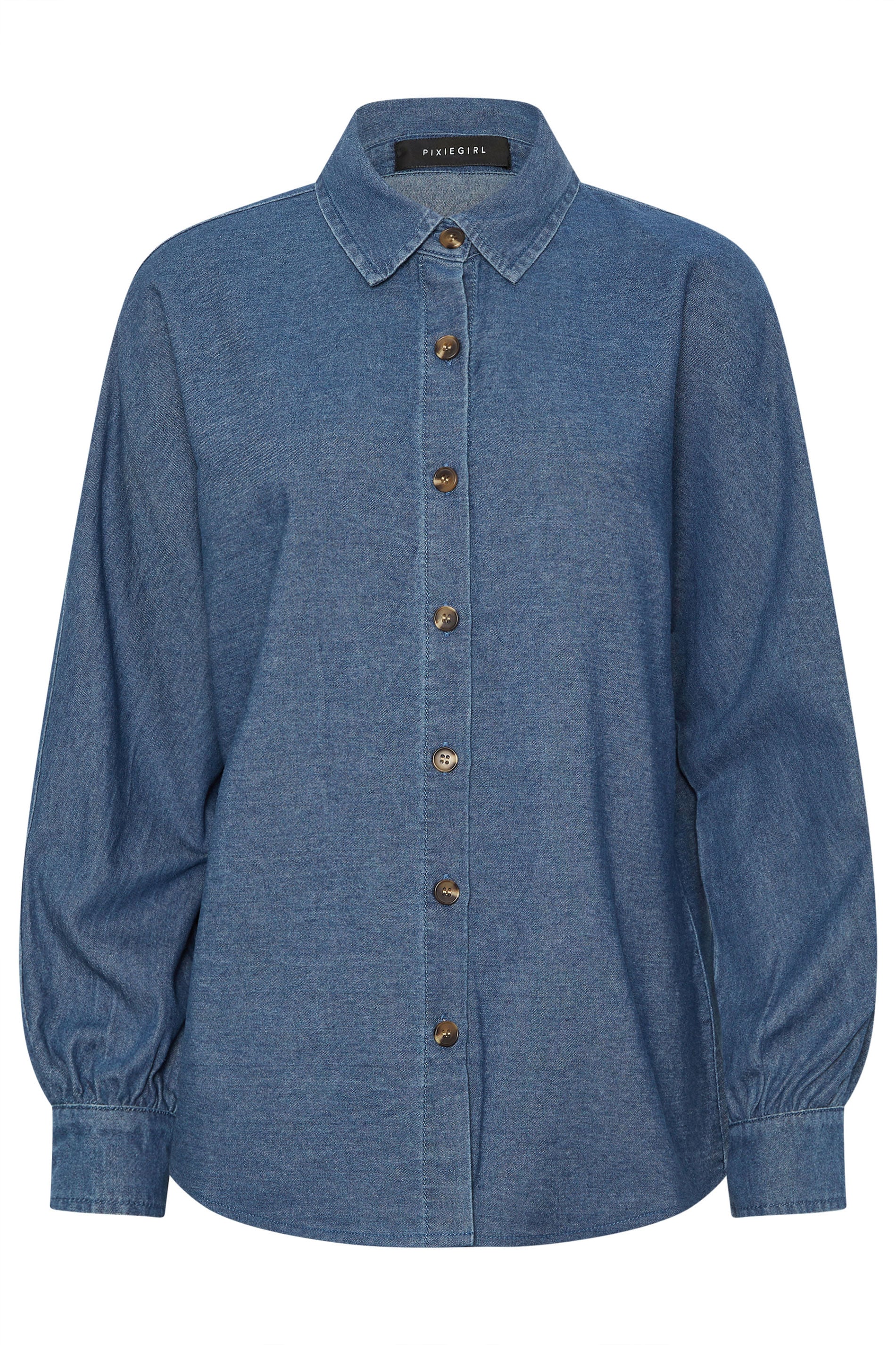PixieGirl Petite Women's Mid Blue Oversized Denim Shirt | PixieGirl 7