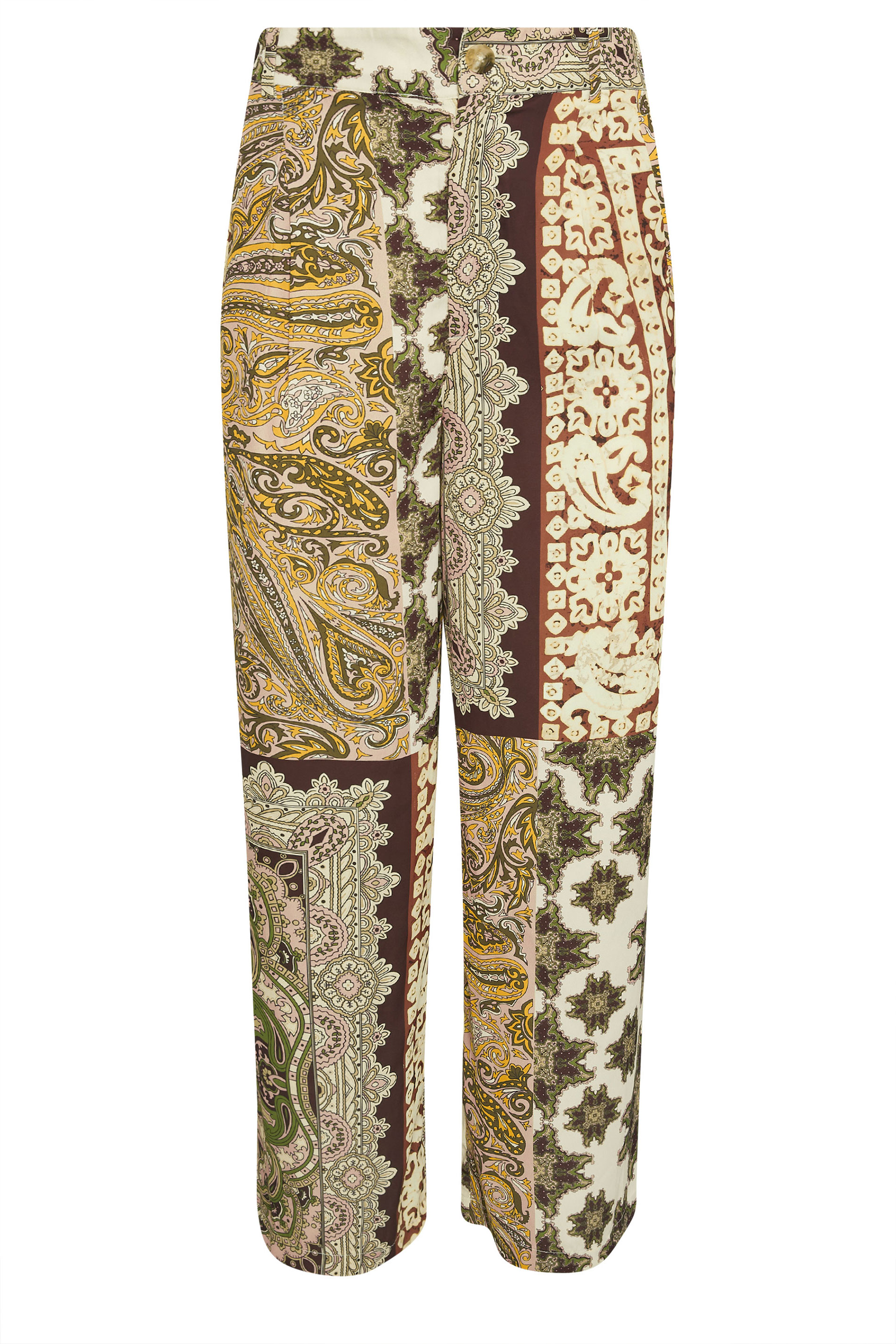 PixieGirl Petite Women's Beige Brown Patchwork Wide Leg Trousers | PixieGirl 7