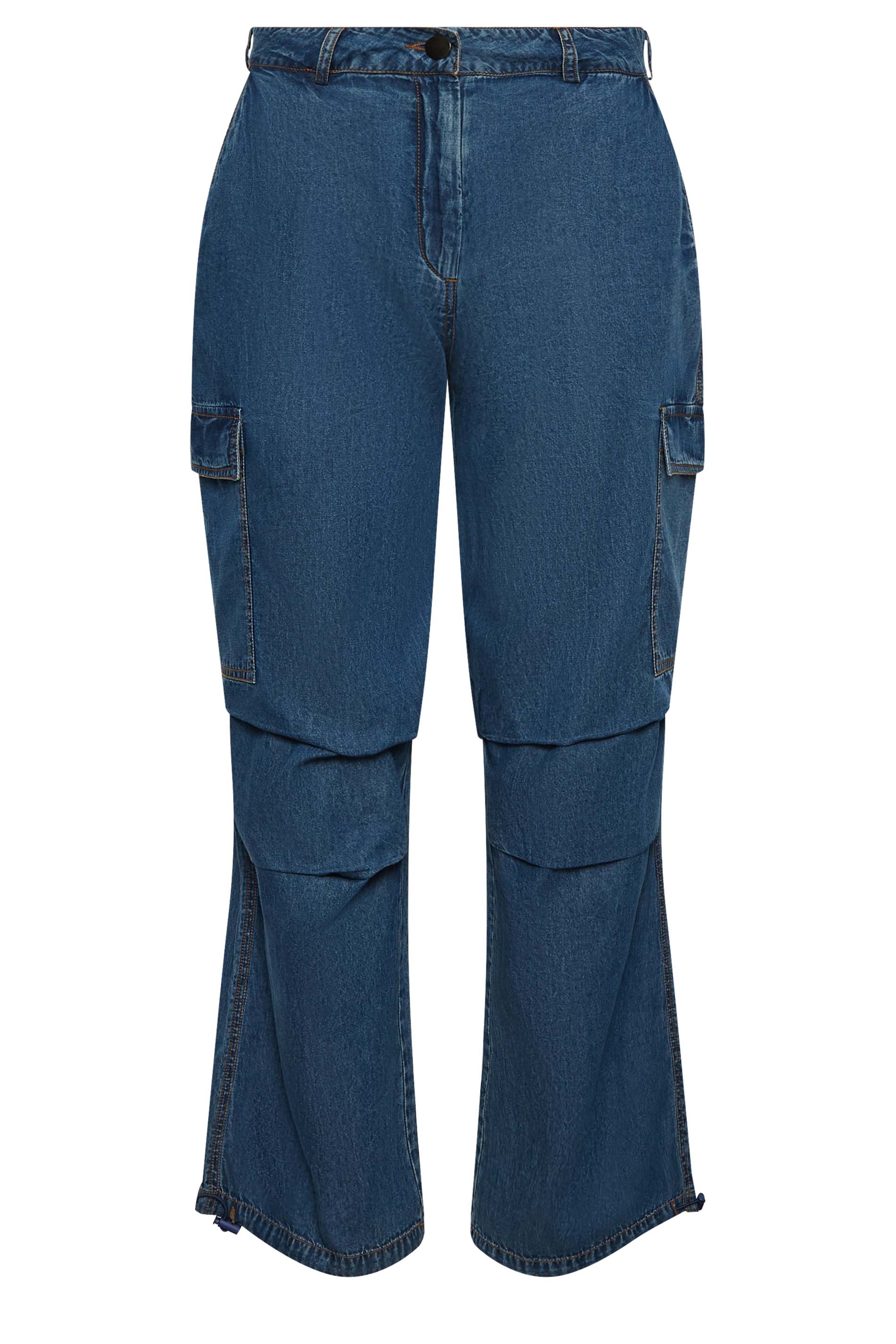Petite Blue Denim Parachute Trousers | PixieGirl 7