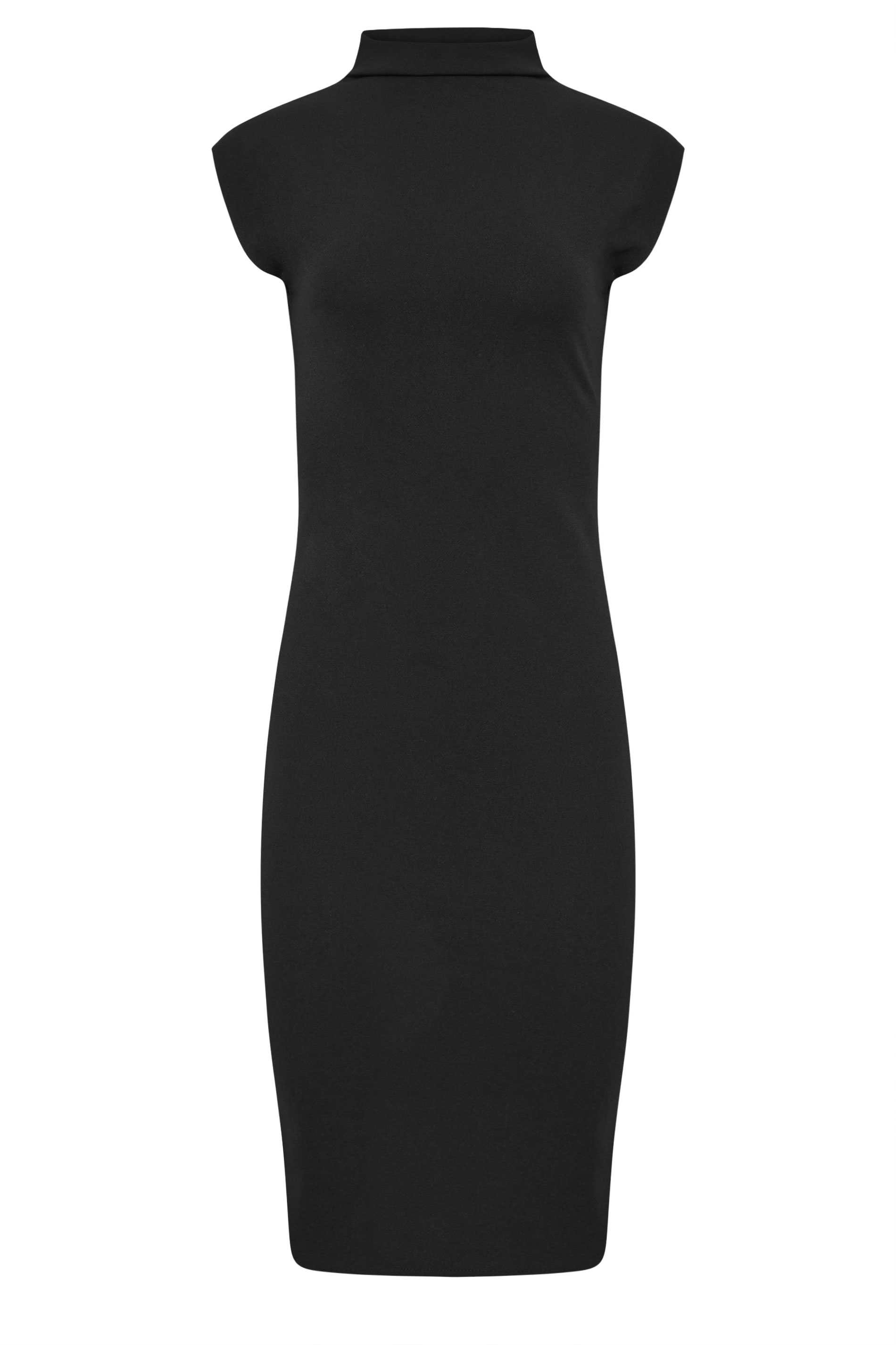 PixieGirl Petite Women's Black Funnel Neck Scuba Midi Dress | PixieGirl 5