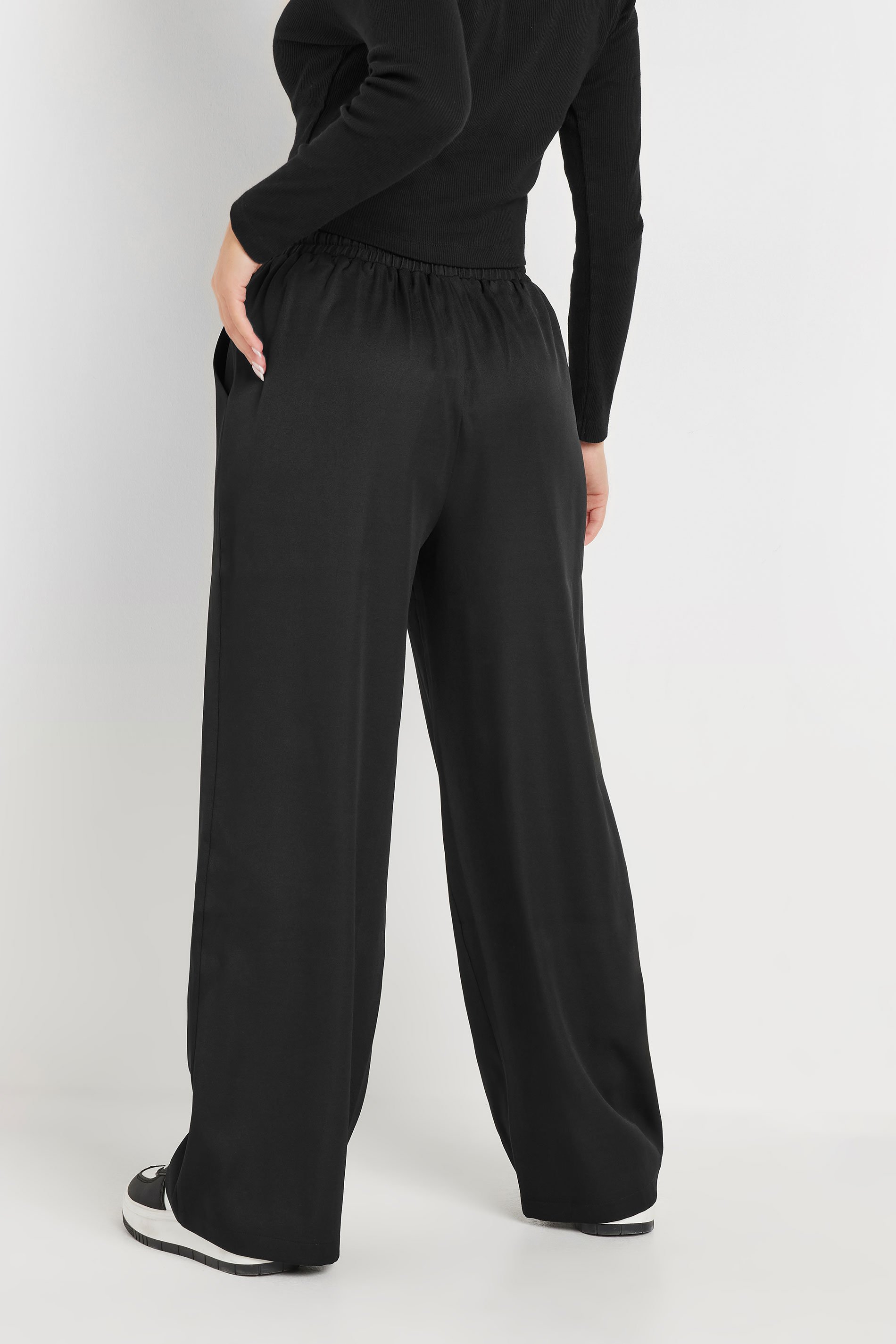 PixieGirl Petite Women's Black Tie Wide Leg Trousers | PixieGirl 3