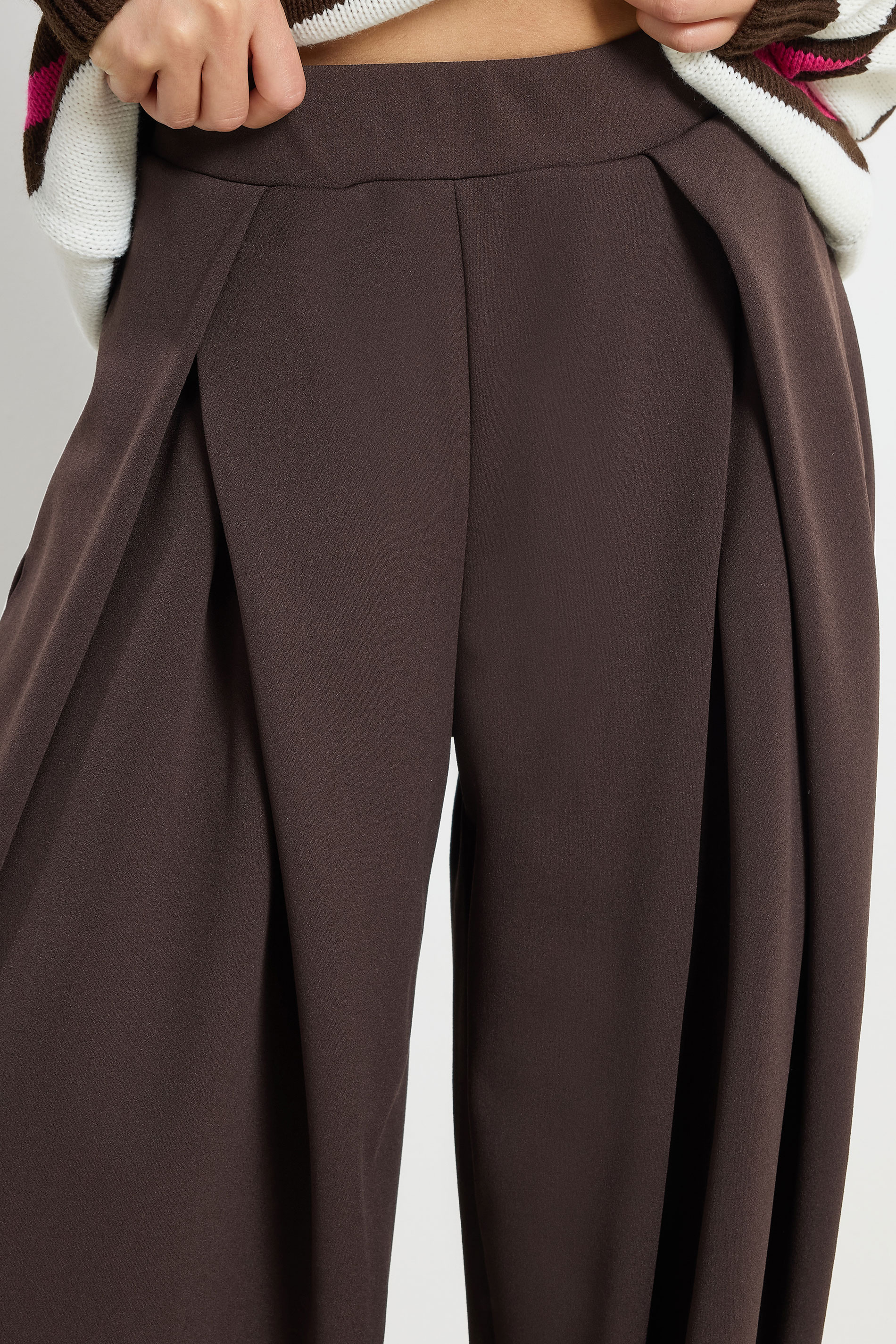 PixieGirl Petite Women's Brown Wrap Pleated Wide Leg Trousers | PixieGirl  4