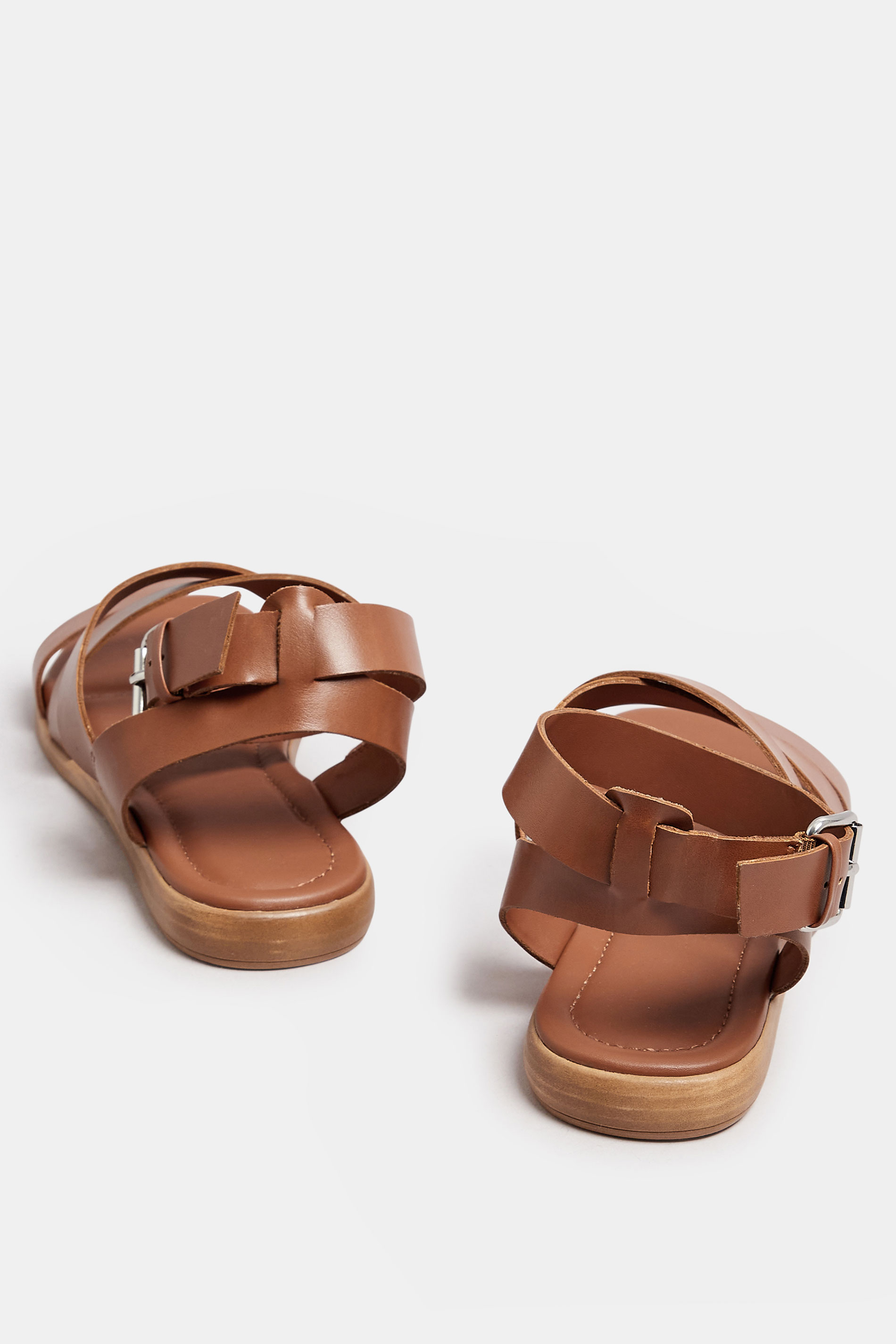 Brown Cross Strap Sandals In Extra Wide EEE Fit | Yours Clothing 5