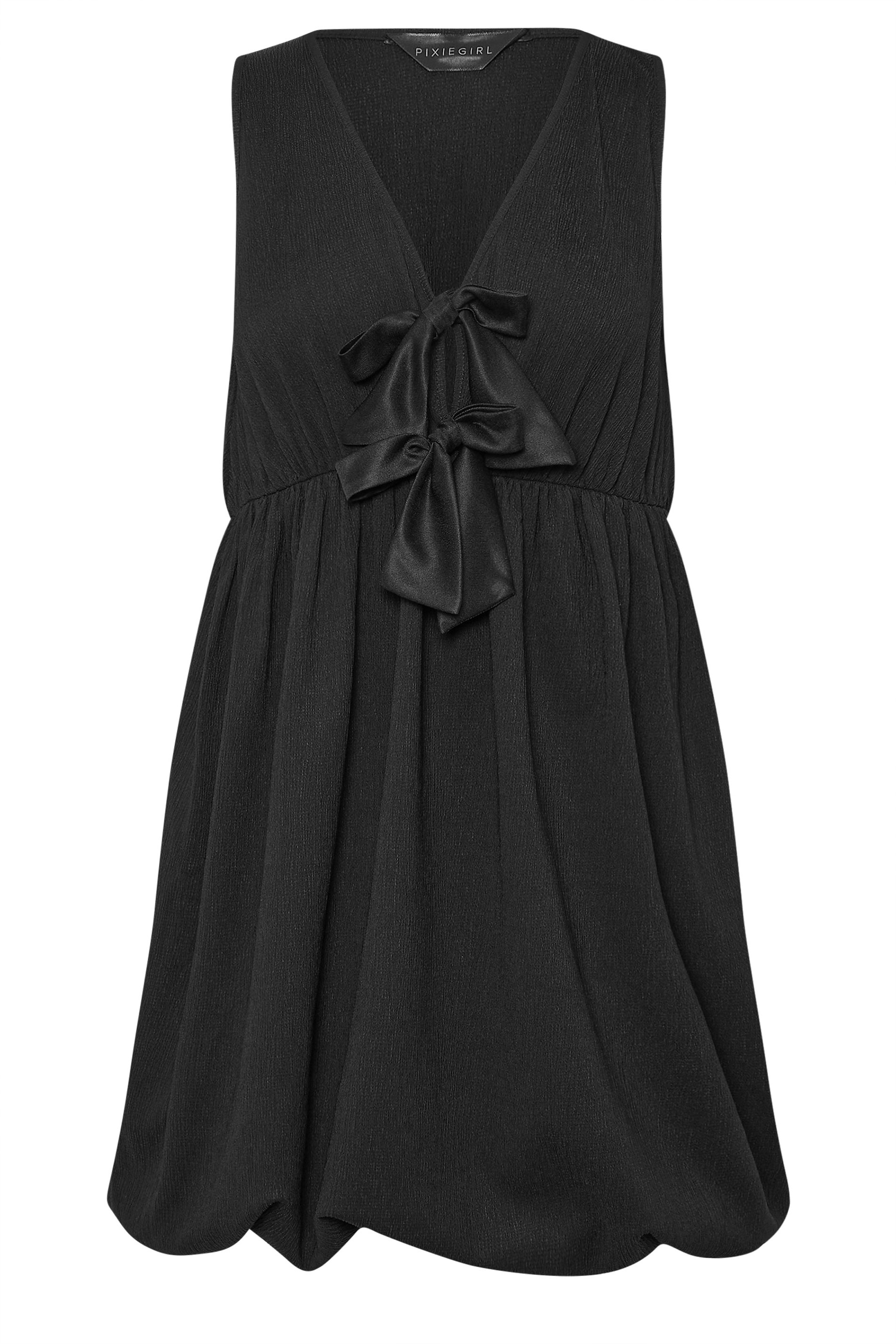 PixieGirl Petite Women's Black Tie Front Bubble Hem Mini Dress | PixieGirl 5