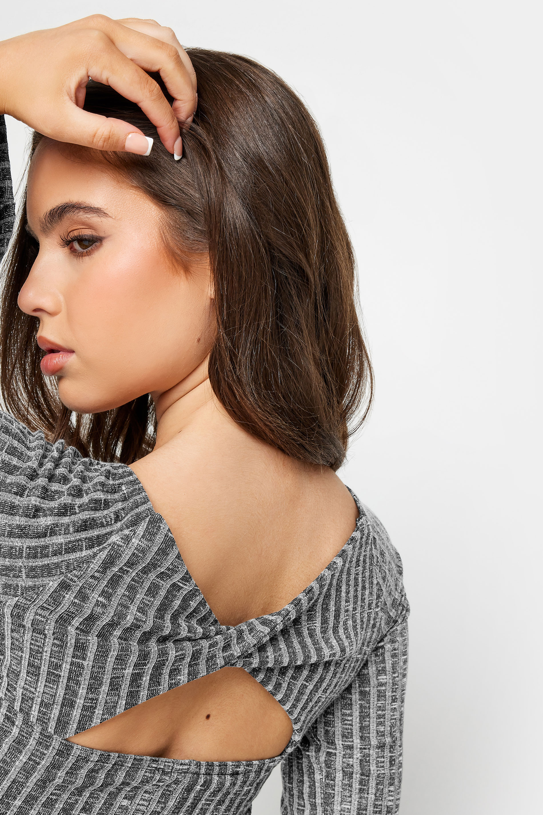 PixieGirl Petite Black Twist Back Ribbed Knit Midi Dress | PixieGirl