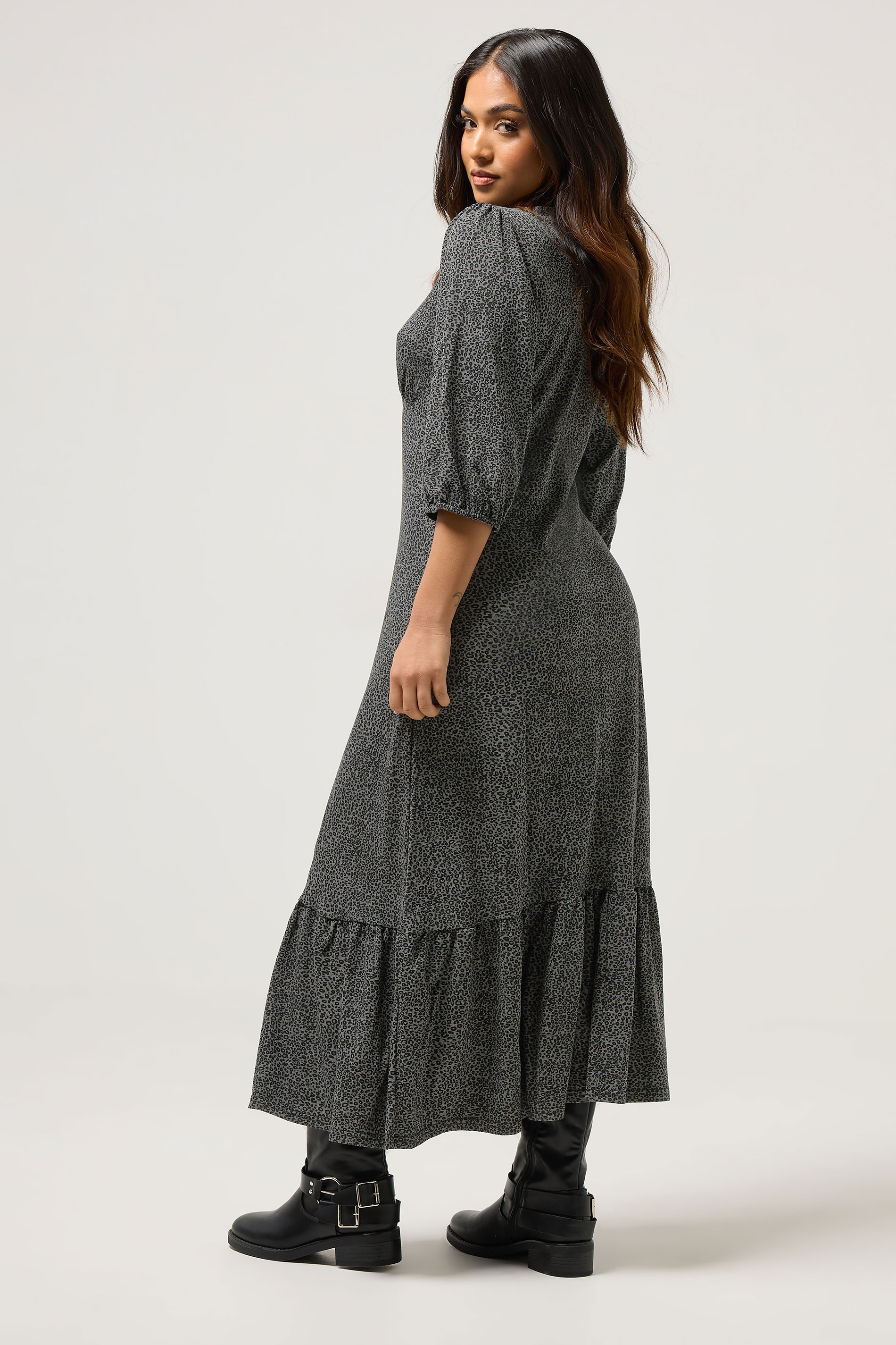 PixieGirl Petite Women's Grey Animal Midi Dress | PixieGirl 3