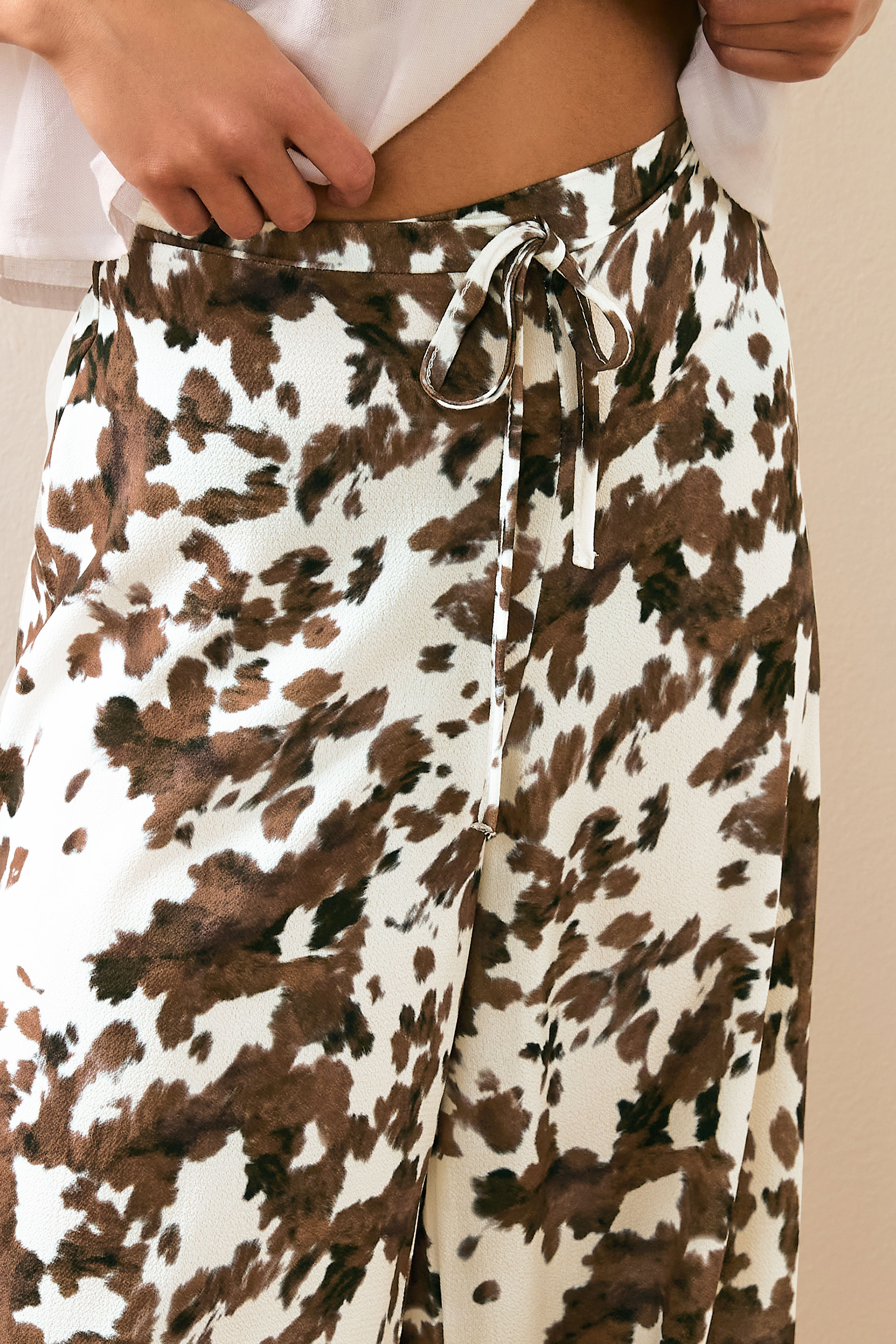 PixieGirl Petite Women's Brown Cow Print Wide Leg Trousers | PixieGirl 5