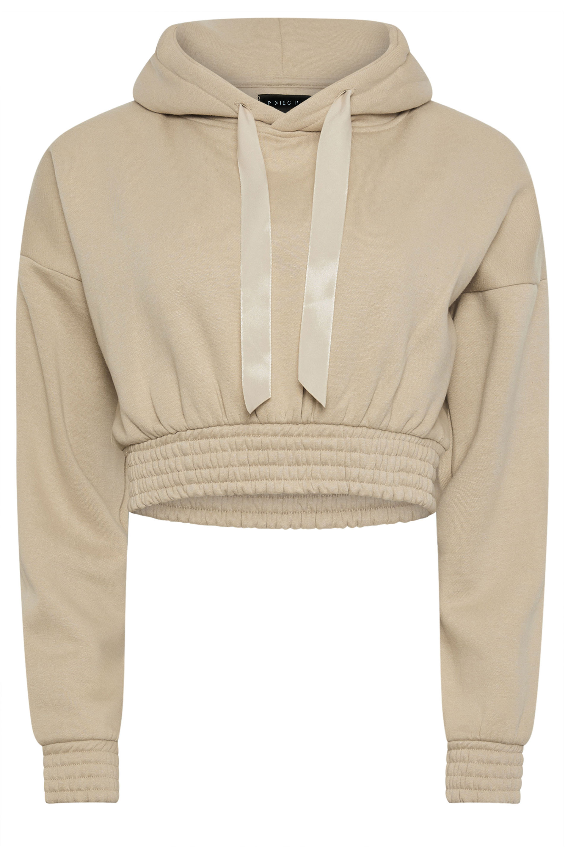 Beige Brown Satin Drawstring Cropped Hoodie | PixieGirl 6
