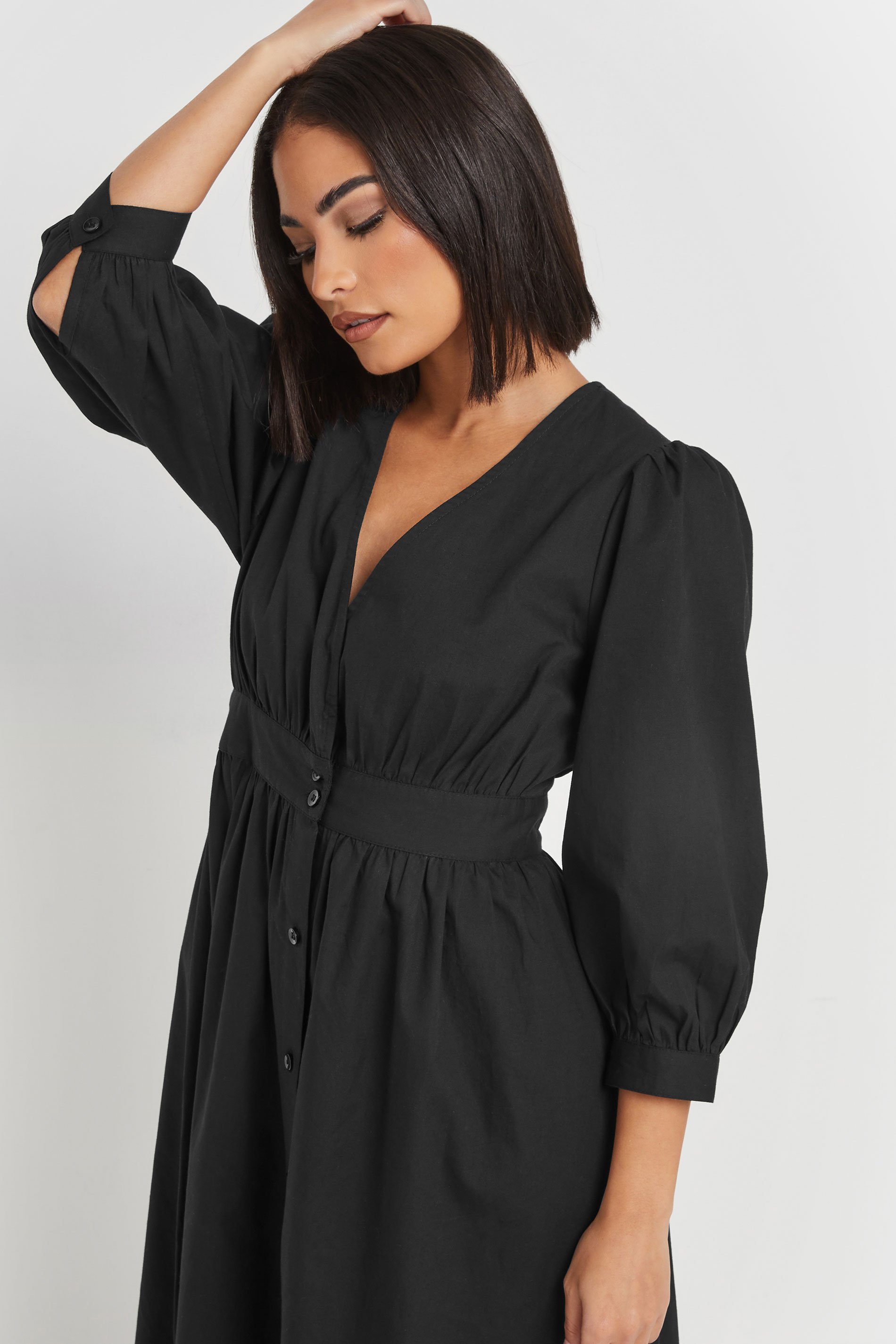 PixieGirl Petite Women's Black Button Midi Dress | PixieGirl 4