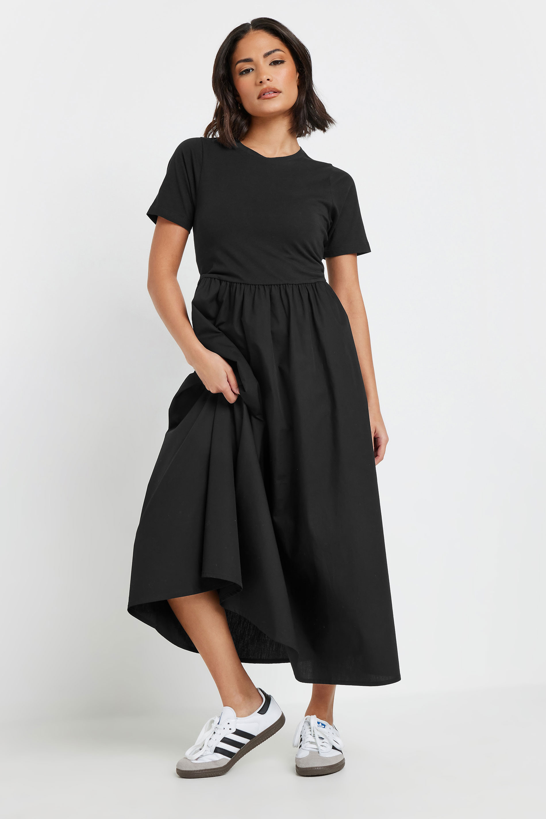 PixieGirl Petite Women's Black Woven Full Skirt Midaxi Dress | PixieGirl 1