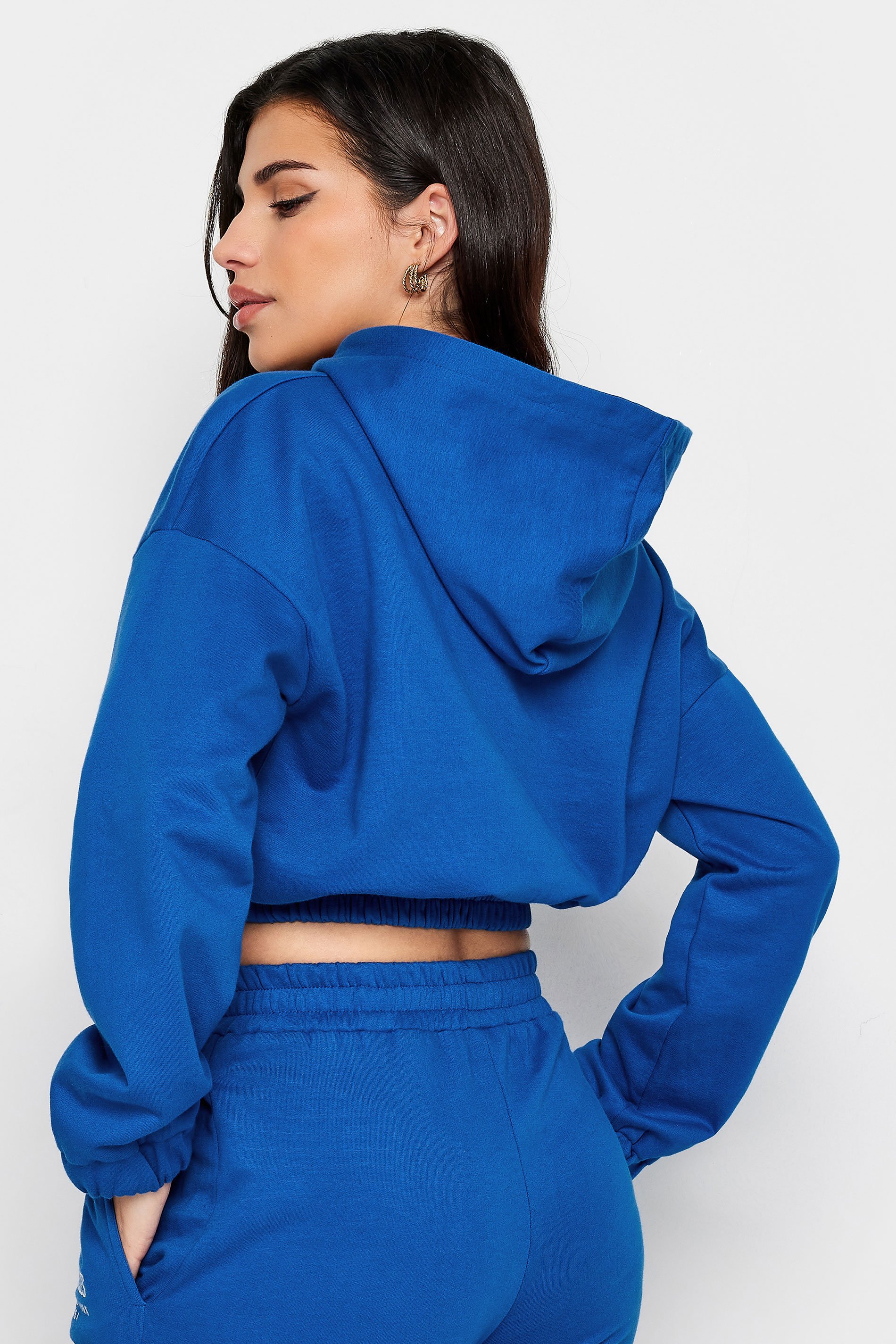 PixieGirl Petite Womens Cobalt Blue 'Los Angeles' Slogan Cropped Hoodie | PixieGirl  4